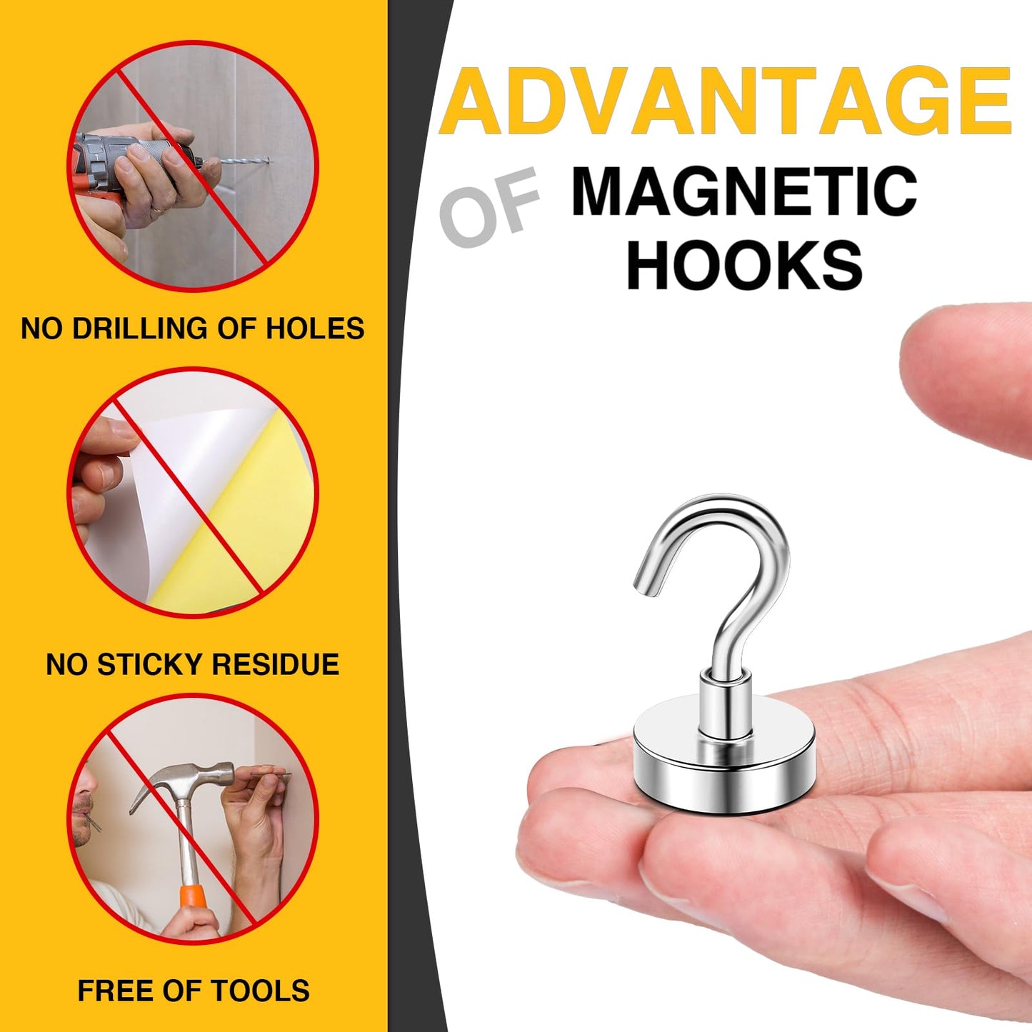 Heavy Duty ganchos magnéticos, fuerte imán de neodimio gancho para hogar, cocina, lugar de trabajo, oficina y garaje, sujeción hasta 12 libras