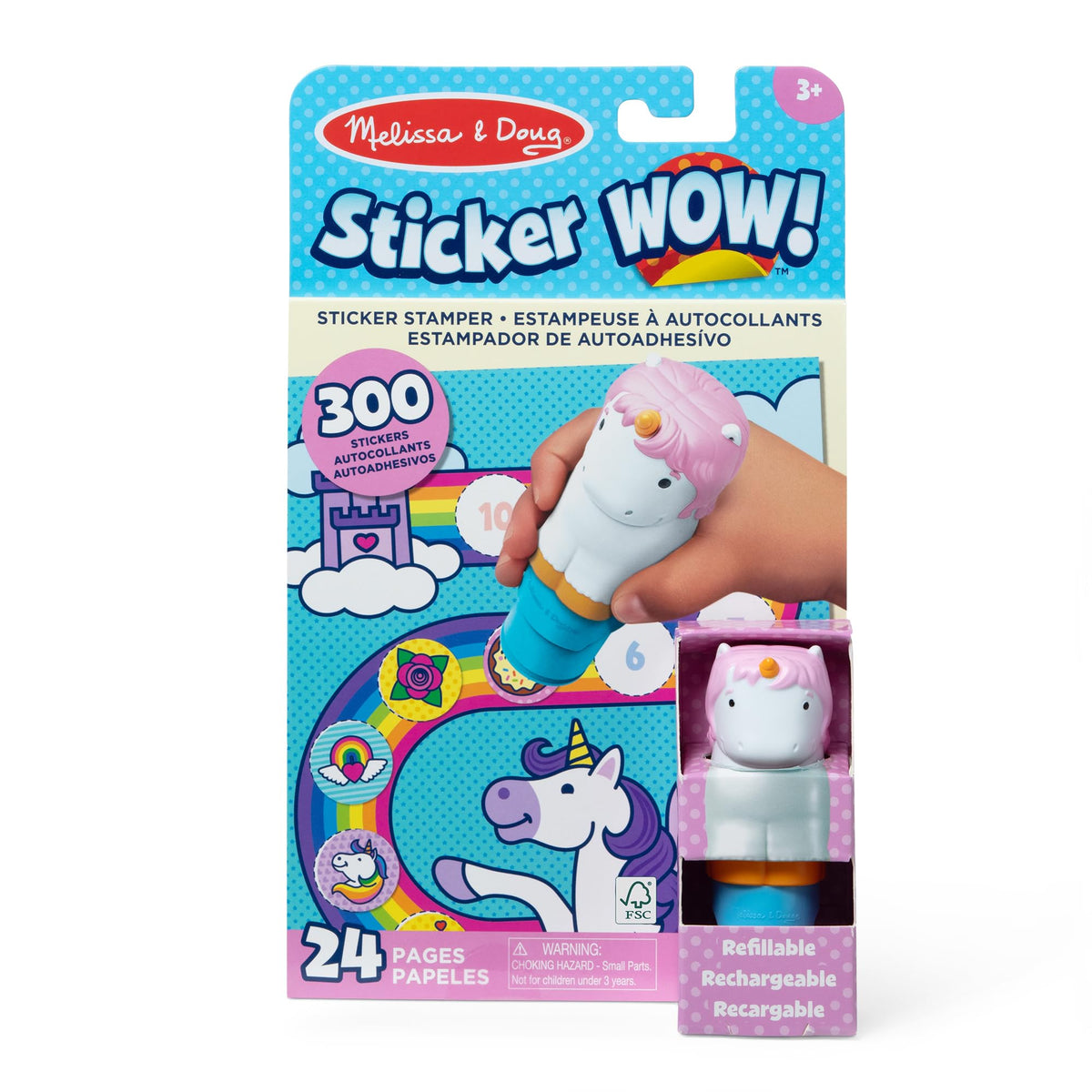 Melissa & Doug - Sticker Wow! Estampador de Pegatinas Infantiles con Forma de Unicornio: Cuaderno de 24 Páginas y 300 Stickers Infantiles,Manualidades Niñas, Regalo Niña 3 años + - Certificados FSC