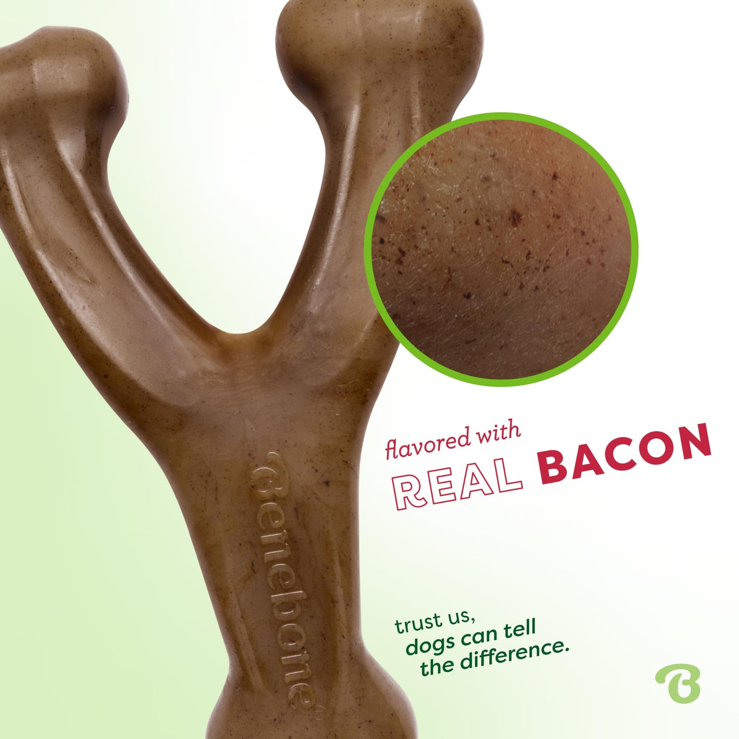 Wishbone de Benebone, un juguete para morder, con auténtico beicon mediano, resistente e indicado para perros masticadores agresivos, fabricado en EE. UU.