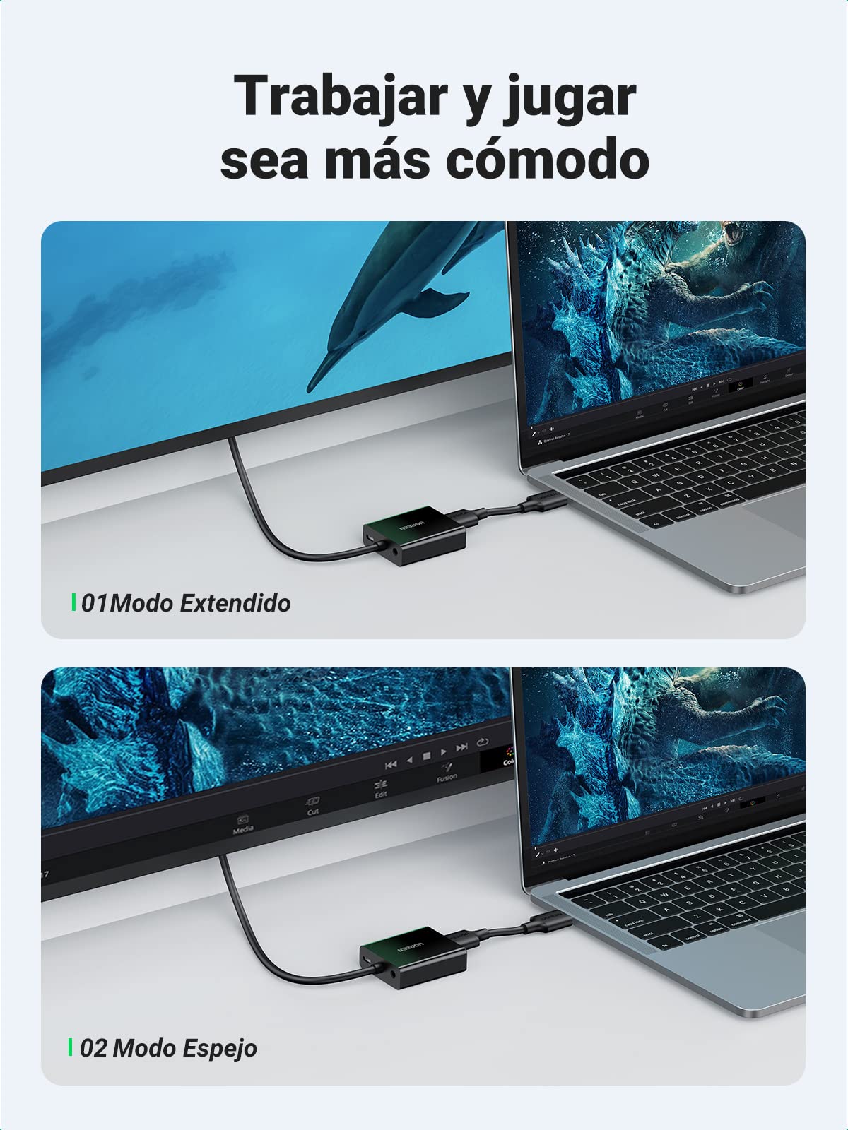 UGREEN Adaptador HDMI a VGA para Chromecast, Adapter 1080P con Audio Compatible con Stick TV, Raspberry Pi, Netflix, Webtv, MSN TV, Receptor TDT HD, Miracast