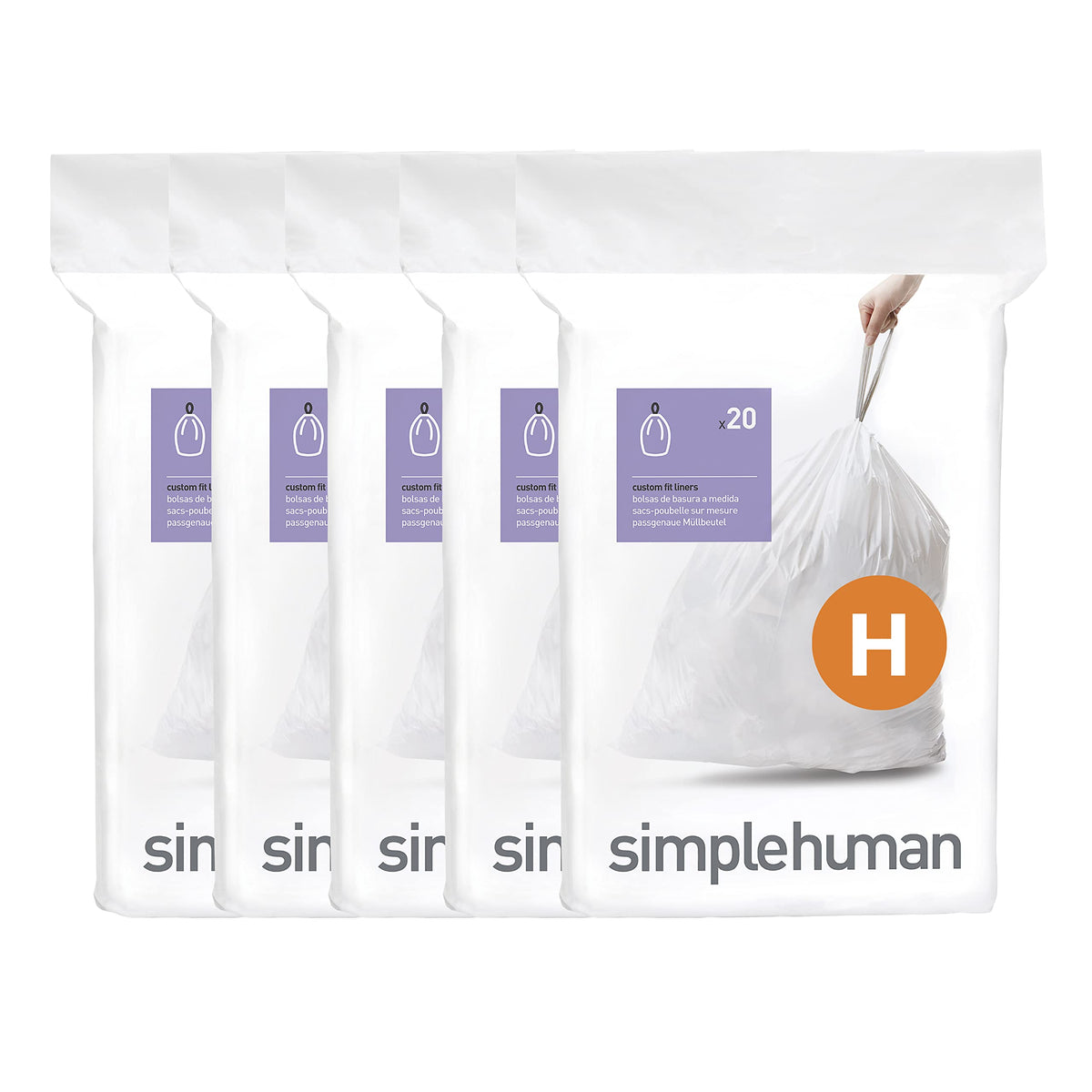 simplehuman Code H Bolsas de basura con cordón de ajuste personalizado, 30-35 litros/8-9 galones, color blanco, 100 unidades
