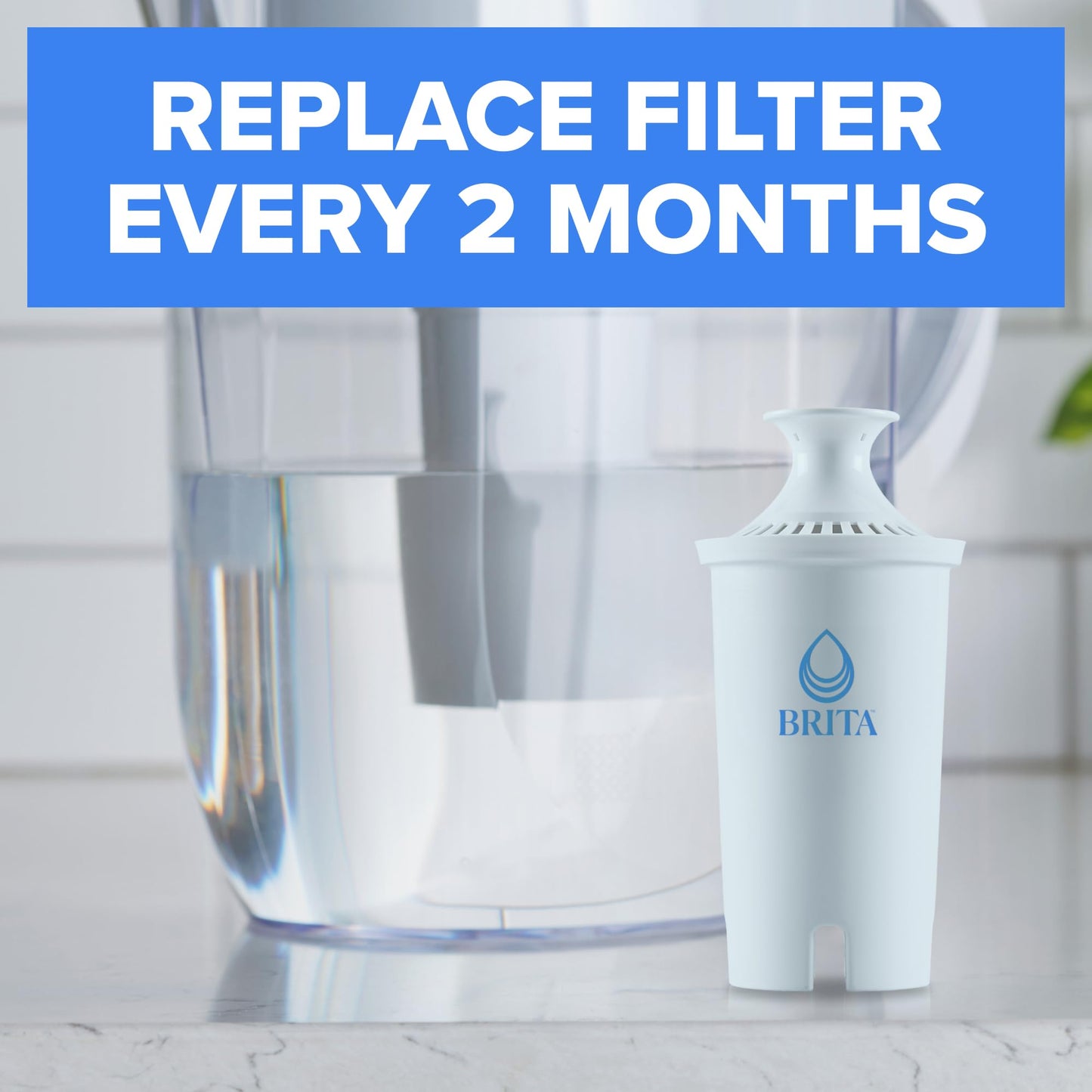 Brita Plus Filtro de agua, sin BPA, filtro de repuesto de alta densidad para jarras y dispensadores, reduce el doble de contaminantes*, dura dos meses o 40 galones, incluye 4 filtros