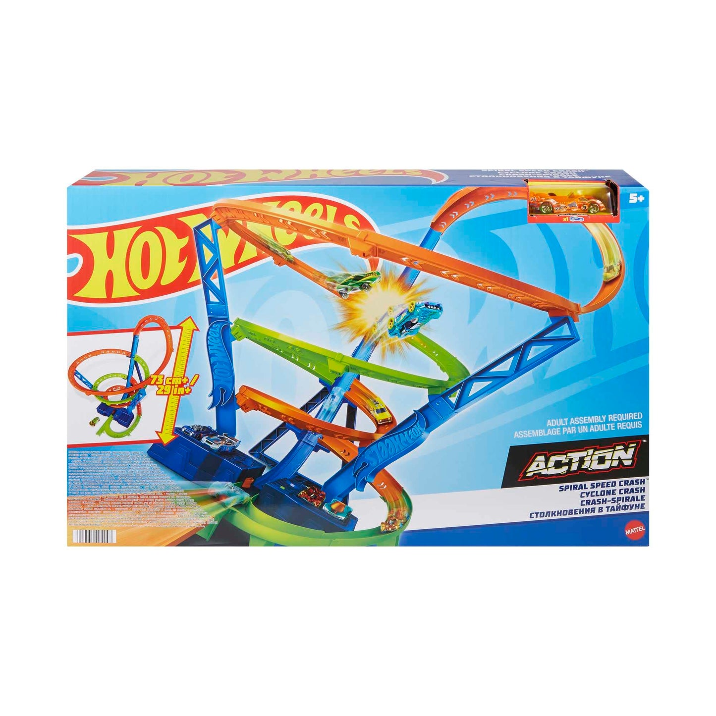 Hot Wheels Action Espiral rápida de choque SIOC Pista para coches de juguete, regalo +4 años (Mattel HJT51)