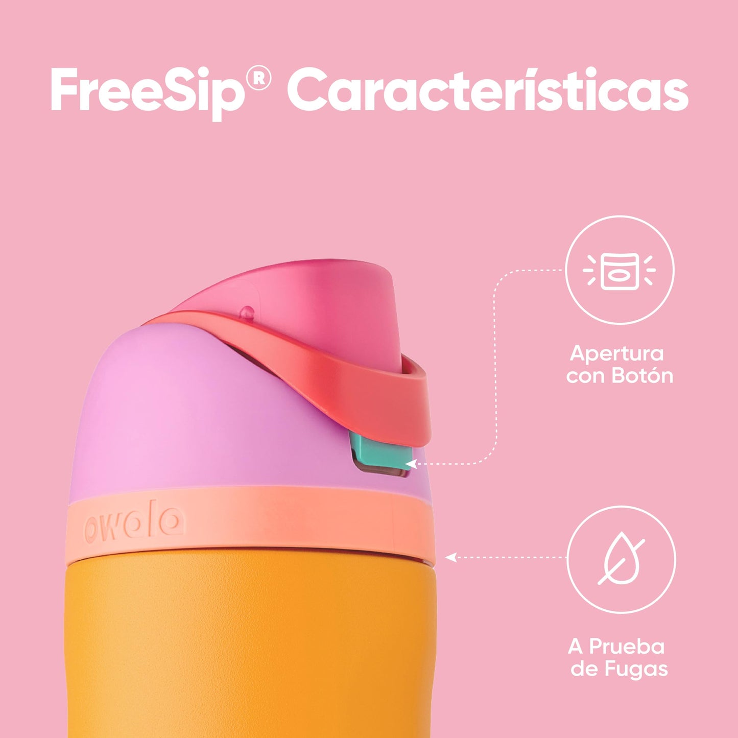 Owala FreeSip botella agua acero inoxidable con pajita, 710 ml - Botella térmica a prueba de fugas para el deporte y los viajes, sin BPA, Tropical