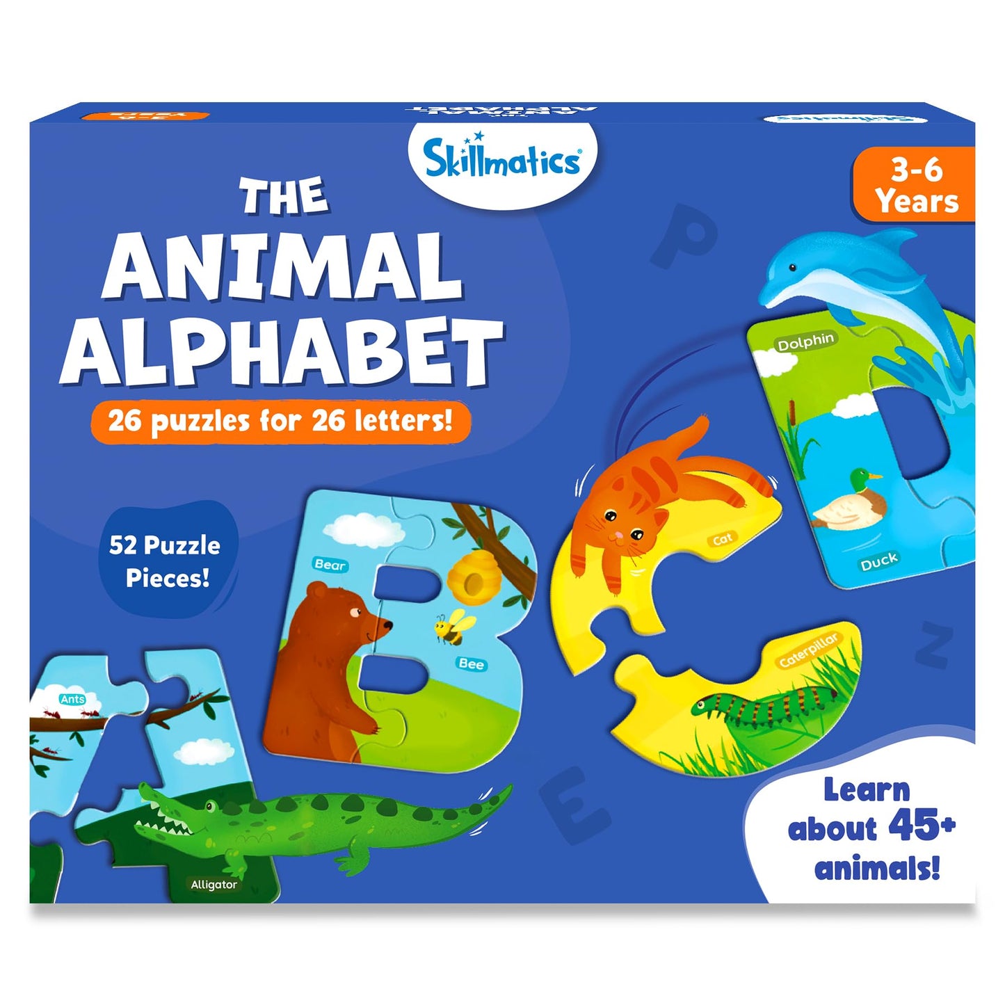 Skillmatics Rompecabezas de alfabeto de animales, rompecabezas de 52 piezas para niños pequeños, preescolares, juguete educativo para aprender ABC y letras, regalos para niños y niñas de 3, 4, 5, 6