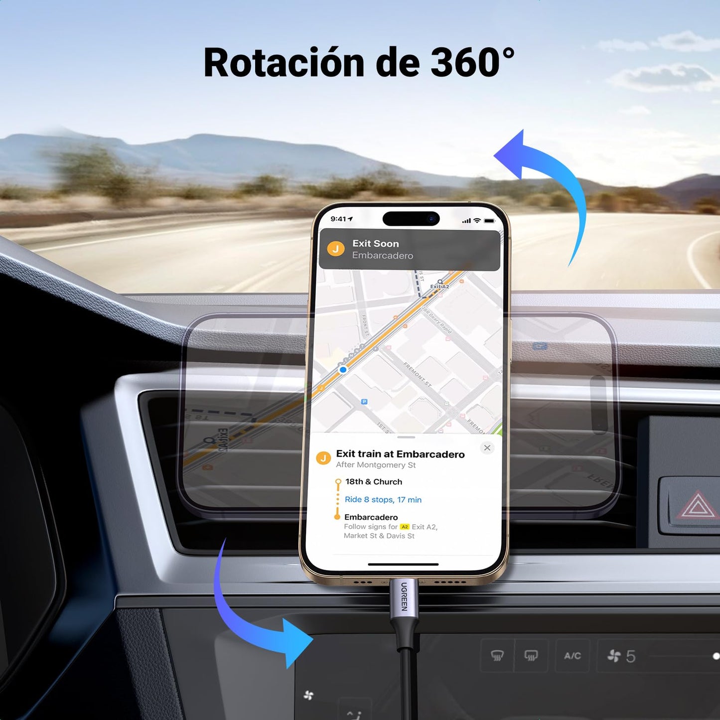 UGREEN Soporte de teléfono para Coche MagSafe – Se Adapta a la mayoría de Rejillas de ventilación, [imanes Fuertes de Carga de 1600 g, Soporte magnético para Rejilla de ventilación de Coche