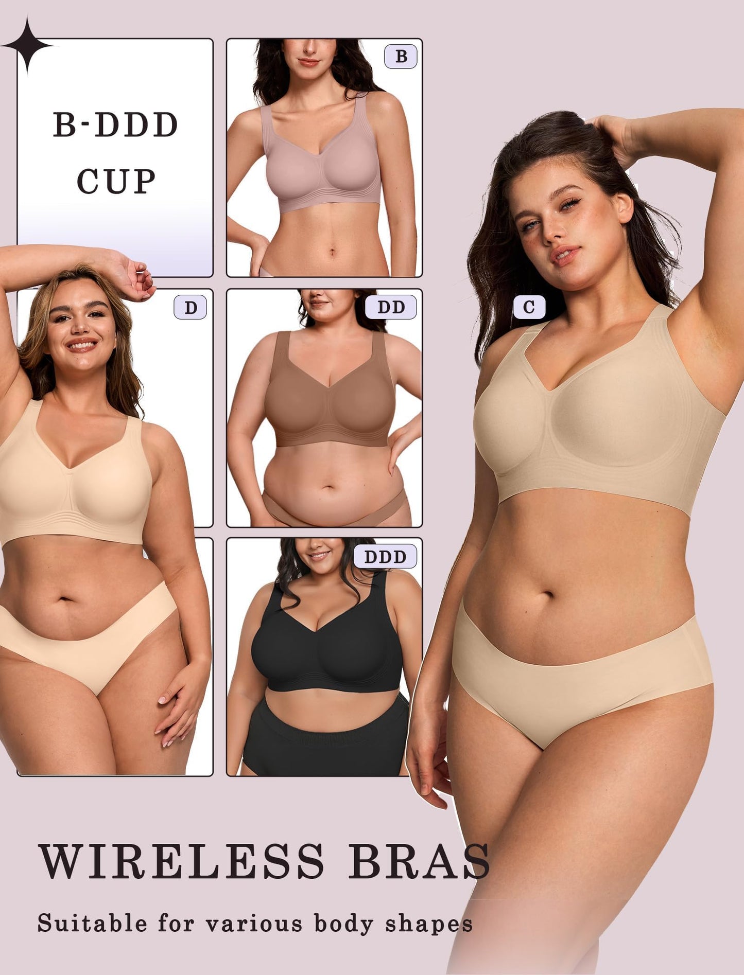 OEAK Brasier sin aros para mujer, talla grande, sin costuras, cobertura completa, push up, cómodo, sin aros, Creamy Beige, X-Large