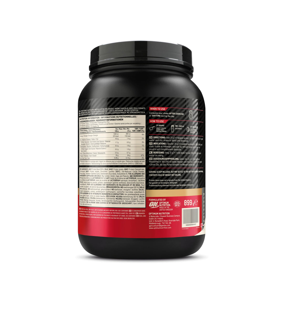 Optimum Nutrition Gold Standard 100% Whey, Proteína en Polvo, Sabor Doble Chocolate Rico, 899g, 29 Servicios, Paquete Puede Variar