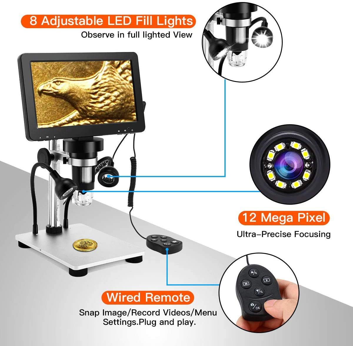 TOMLOV DM9 Microscopio Digital para Soldadura y Monedas con LED Ajustable