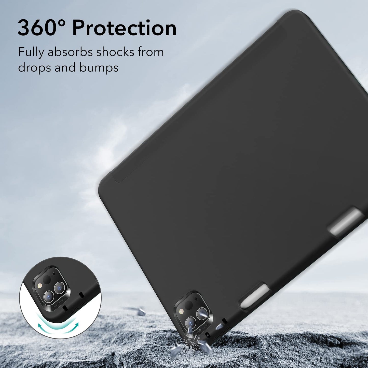 ESR Funda Compatible iPad Pro 11” (2022/2021,4ª/3ª Gen) con Portalápices, Soporte Pencil 2, Cubierta Trasera Flexible, Soporte Tríptico, Modo Automático de Reposo/Actividad, Serie Rebound, Negro