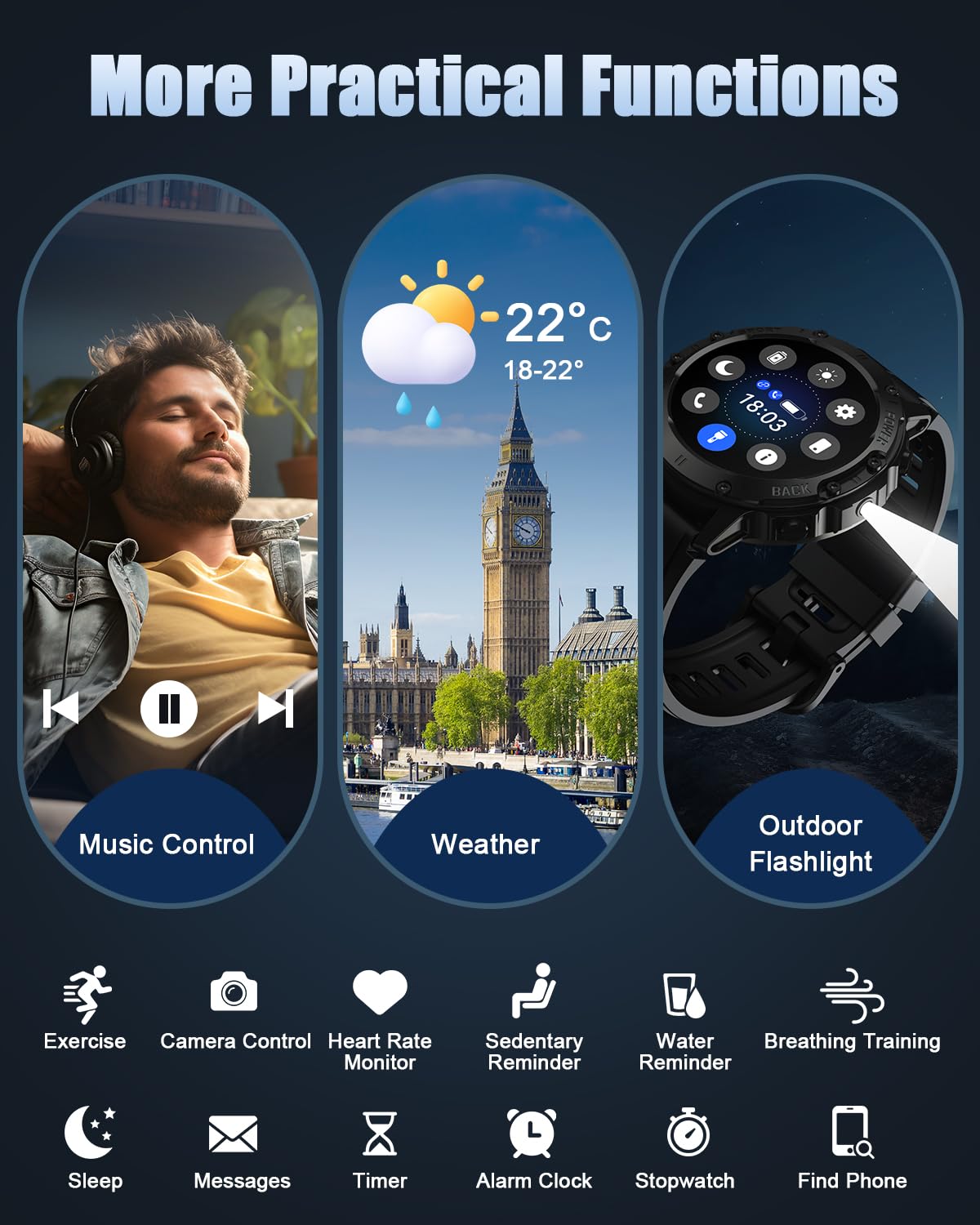 TIMU Reloj Inteligente Hombre Militar, 1.39" HD Smartwatch Hombre con Llamadas BT 5.3, 114+ Modos Deportivos, 24/7 Monitor de Sueño/Podómetro/Pulsómetro,