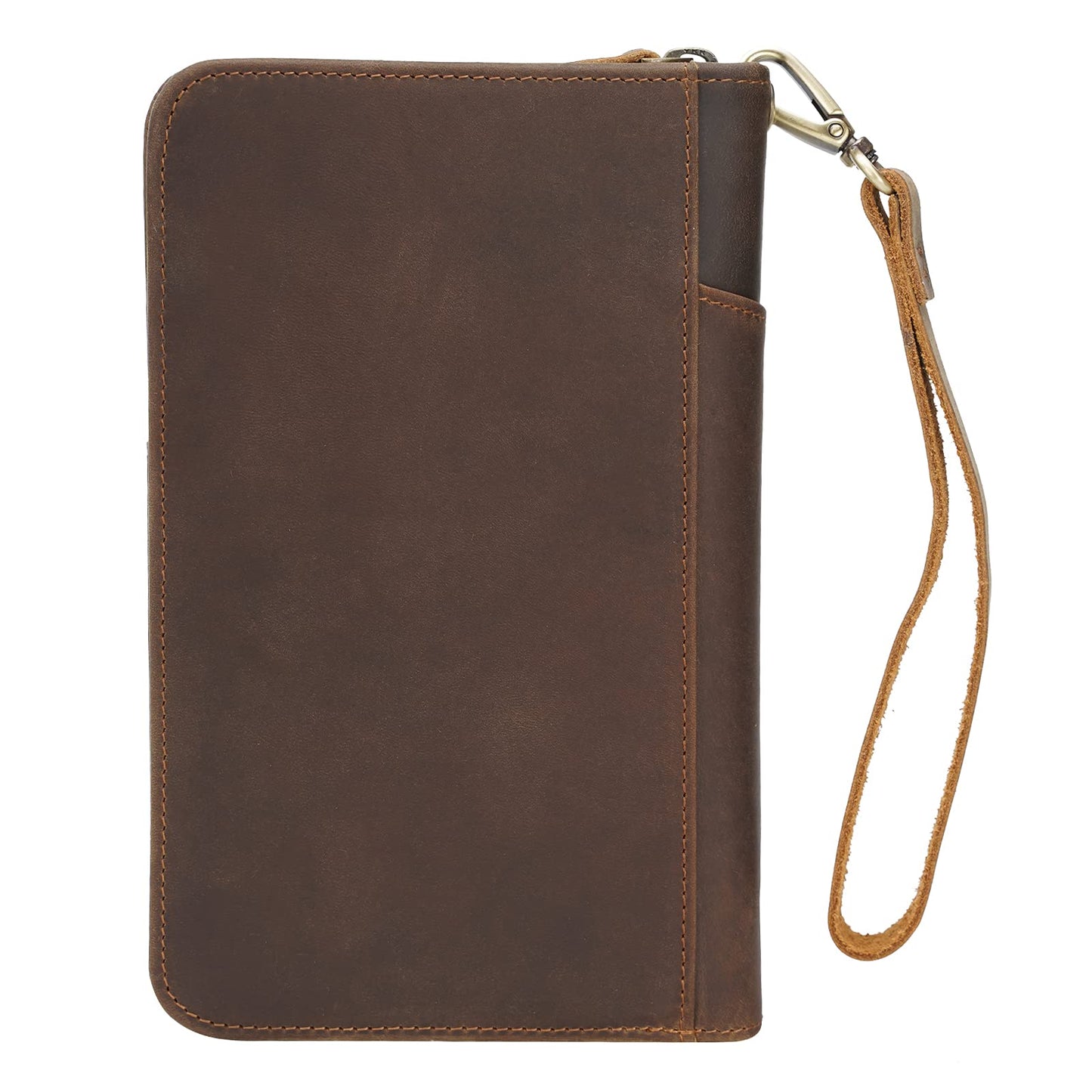 Polare - Funda de Cuero de Grano Completo para Hombres y Mujeres, Bloqueo RFID, Cartera de Viaje Familiar, Capacidad para 6 pasaportes, marrón Oscuro, S, Retro