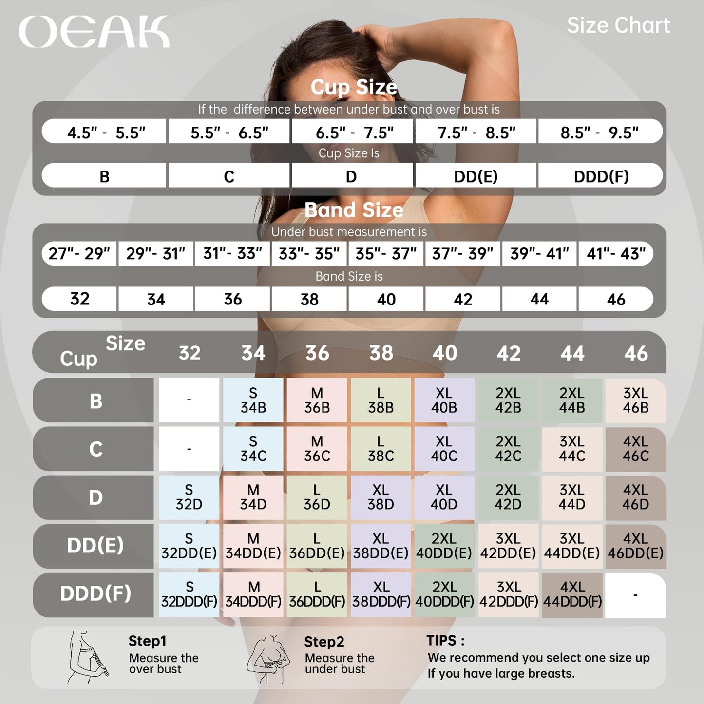 OEAK Brasier sin aros para mujer, talla grande, sin costuras, cobertura completa, push up, cómodo, sin aros, Creamy Beige, X-Large