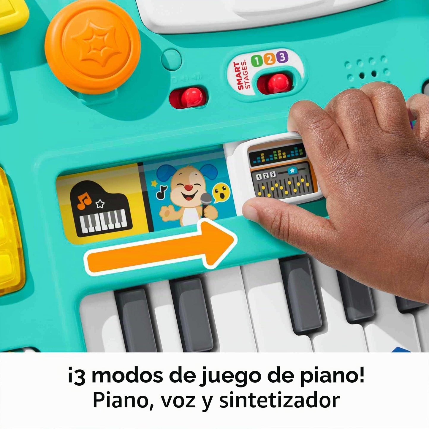 Fisher-Price Ríe y aprende Mesa de mezclas DJ musical Piano de juguete con actividades, luces y sonidos, sentado y de pie, bebés +6 meses, VERSION UK , HKT83