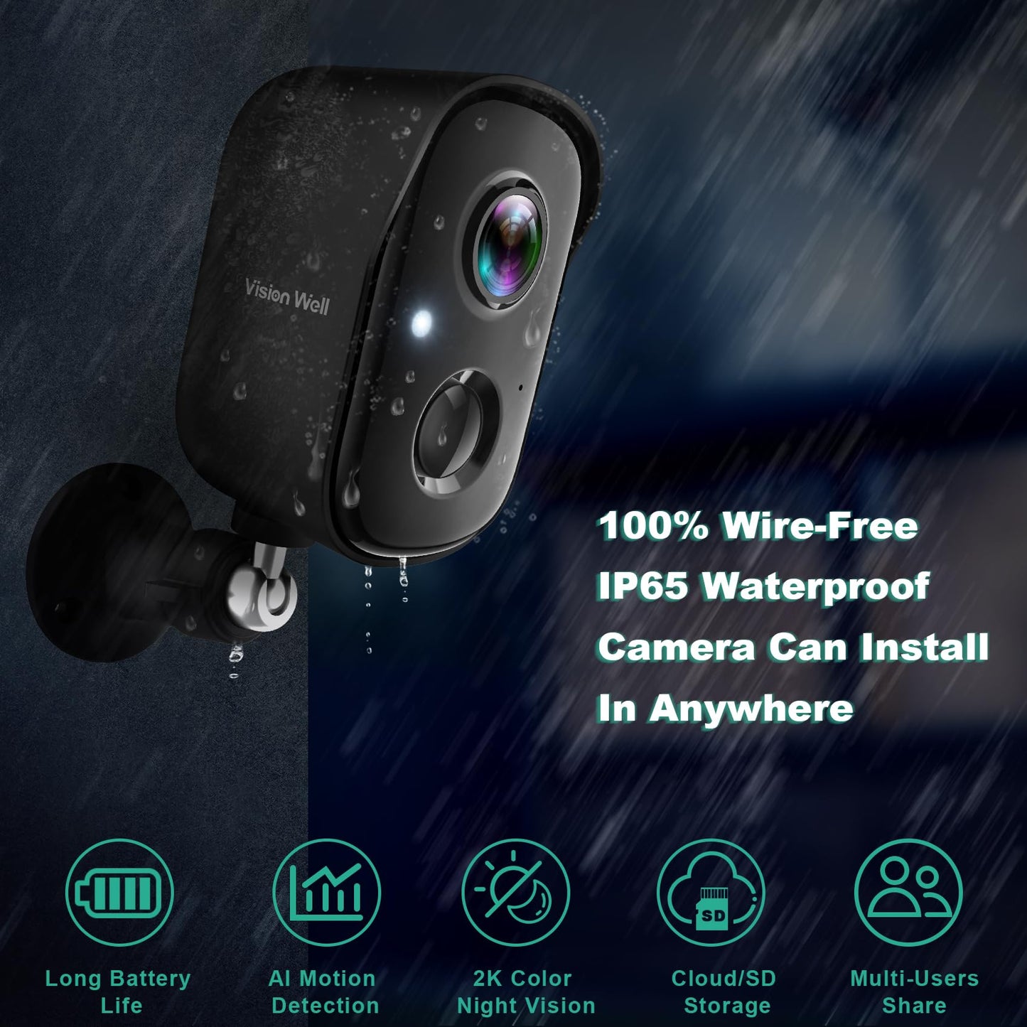 Cámaras de seguridad inalámbricas para exteriores, cámaras interiores 2K para seguridad del hogar alimentadas por batería, detección de movimiento IA, visión nocturna a color, conversación