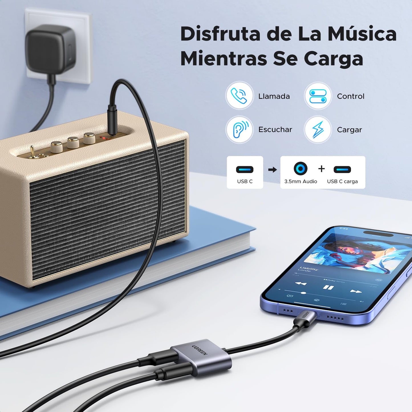 UGREEN 2 en 1 Adaptador USB C a Jack de 3,5 mm Compatible con Audio