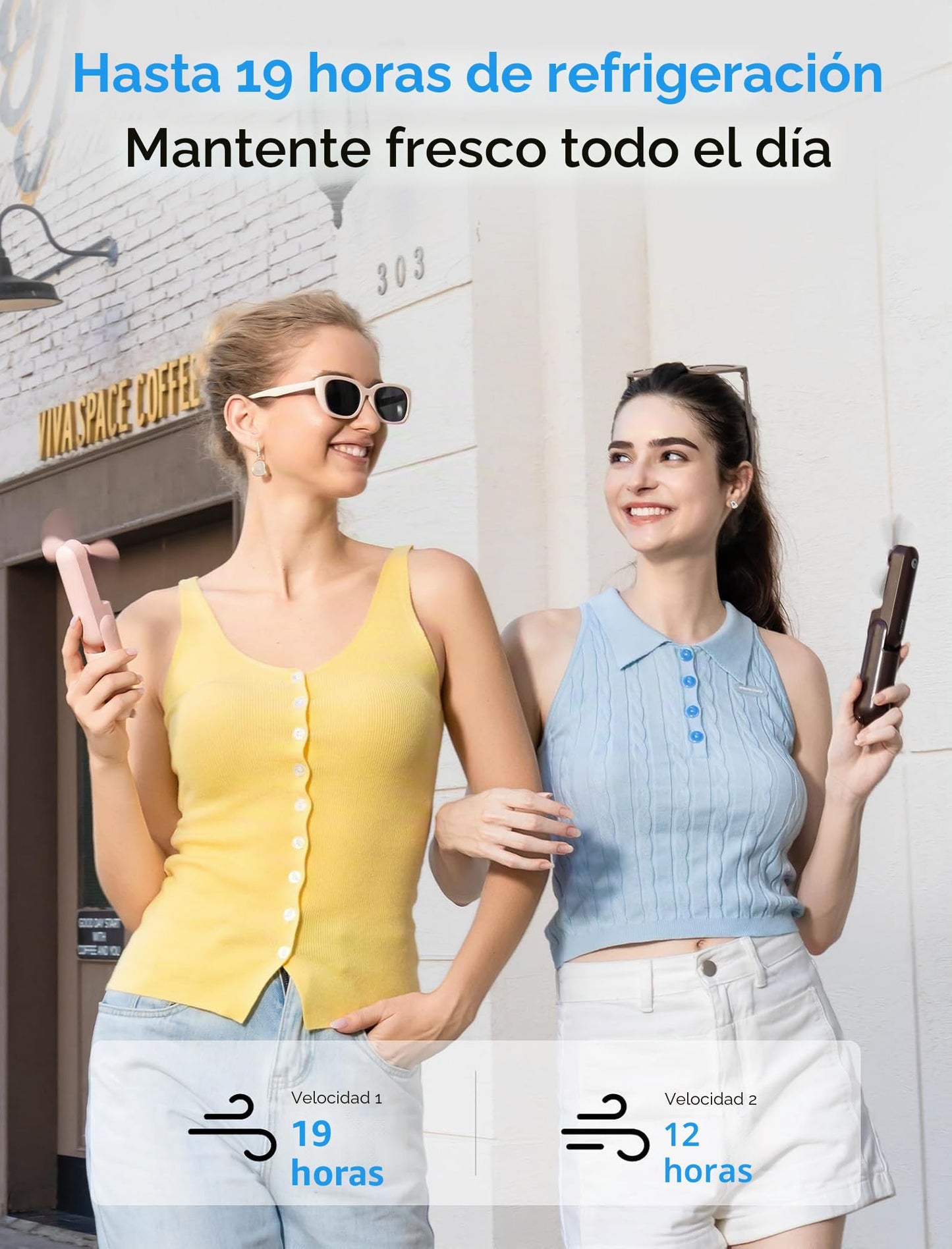 Jesir 14-22 horas de trabajo recargable ventilador de mano con tamaño de bolsillo, 2000 mAh Power Bank, funciona con batería o ventilador personal plegabl