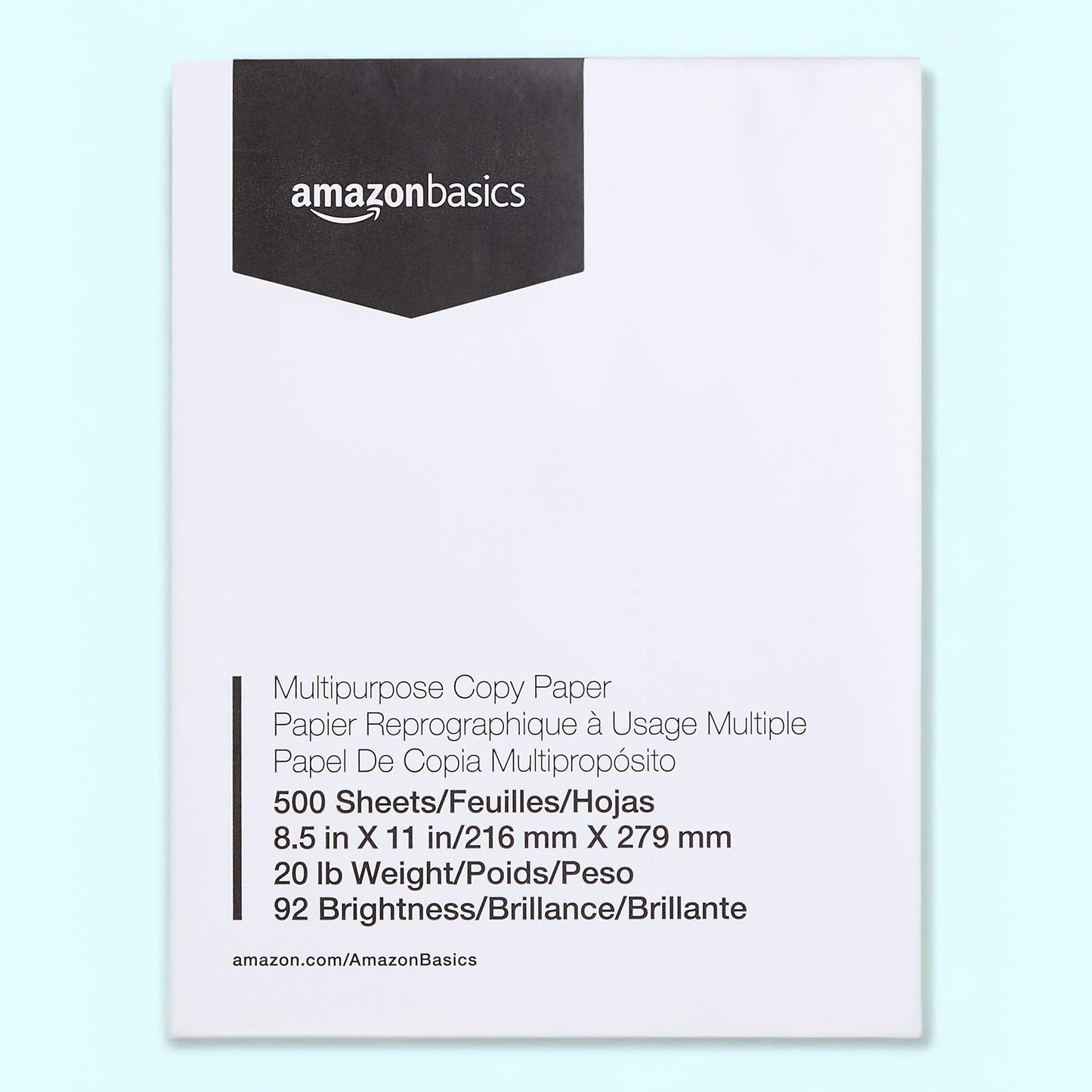 Amazon Basics – 92 brillante multiusos copia papel – 8,5 x 11 pulgadas, color blanco 1 Ream