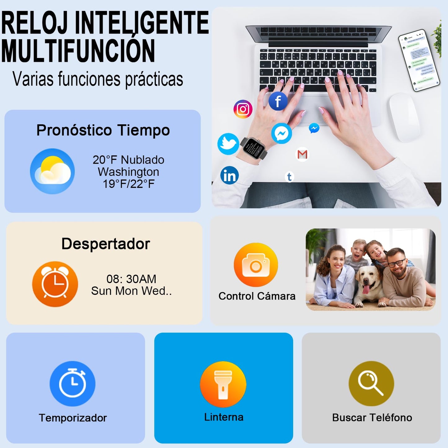 2026 Reloj Inteligente Hombre Mujer, 1.96" Smartwatch con Llamadas Bluetooth y Whatsapp Notificación, IP68 Pulsera Actividad con 100+ Modos Deportivos, Pulsómetro, Monitor de Sueño para Android iOS