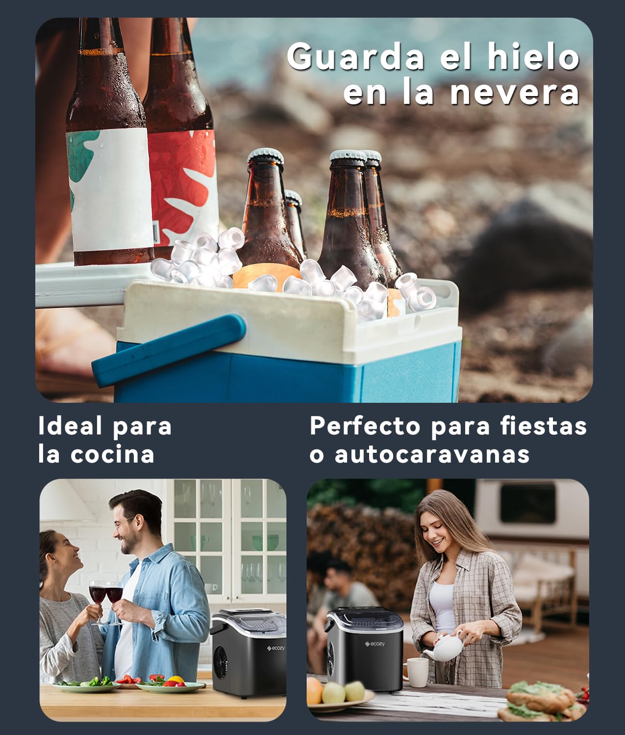 Máquina de hielo portátil ecozy, 9 cubitos en 6 minutos