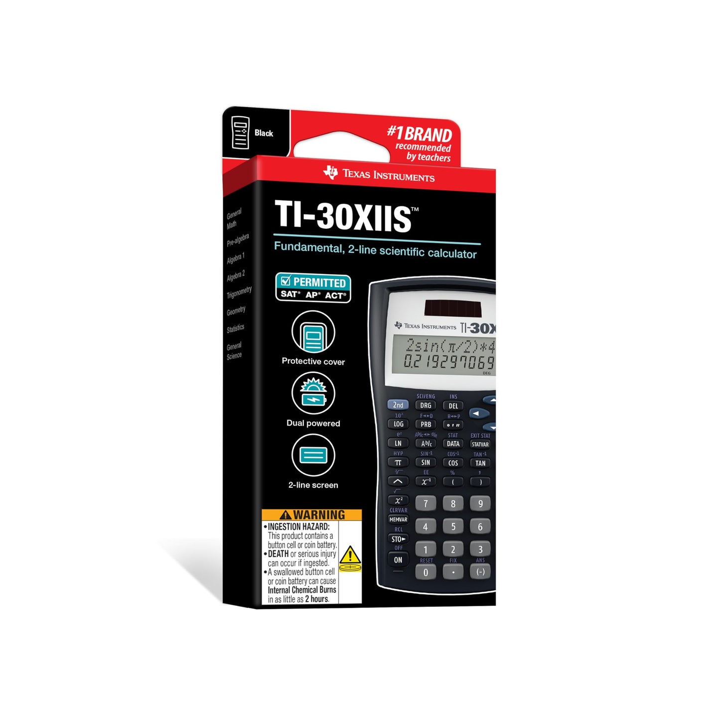 Texas Instruments TI-30 X IIS Pocket Scientific Black Calculator – Calculators (Pocket, Scientific, 11 Digits, 2 lines, battery/Solar, Black)