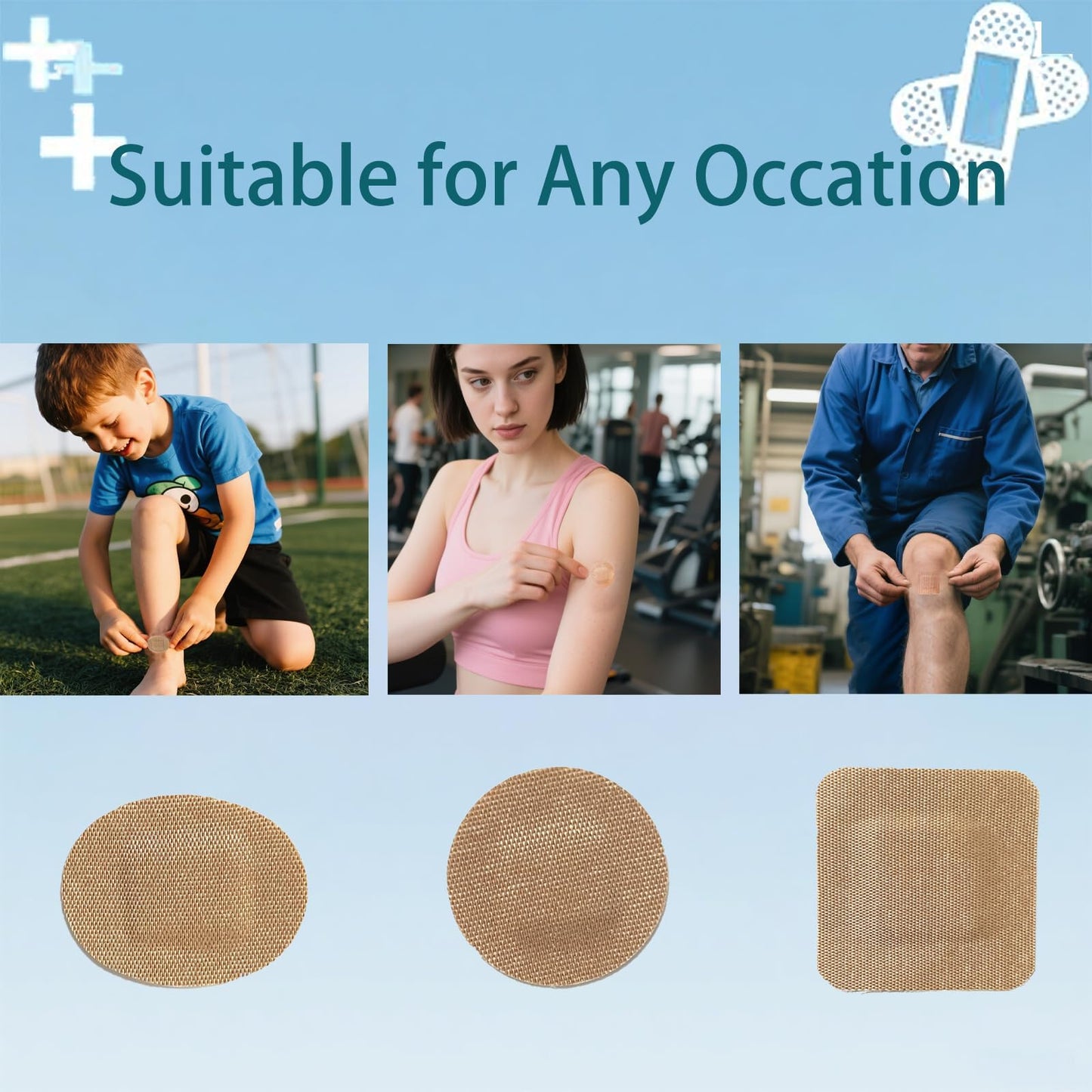 120 vendas pequeñas de tela transpirable, redondas, ovaladas y cuadradas, flexibles para protección facial y pequeñas heridas