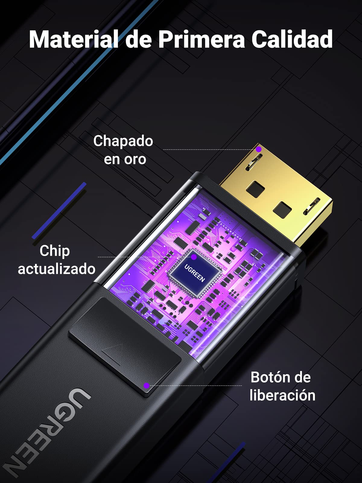 UGREEN - Cable DisplayPort a HDMI Macho (2 m, Chapado en Oro, de Audio y vídeo)