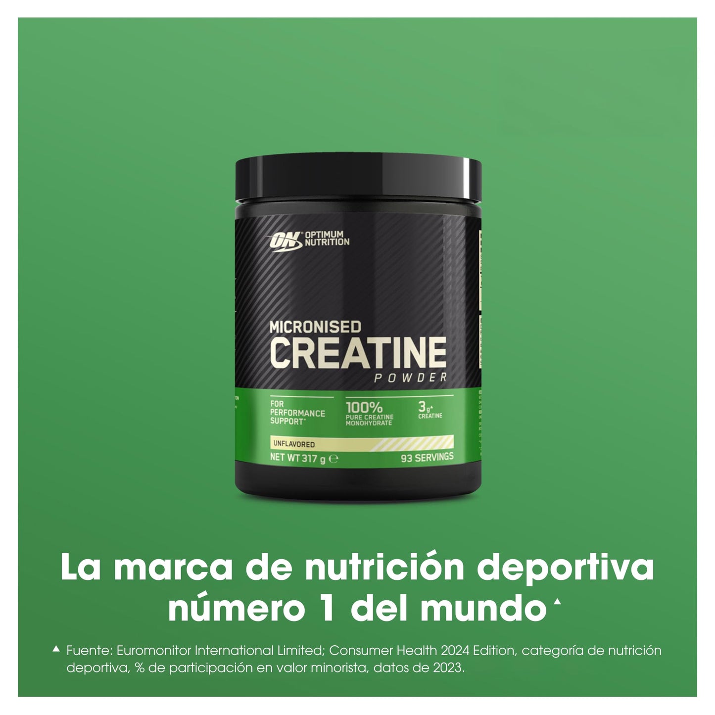 Optimum Nutrition Creatina Micronizada en Polvo, Sin Sabor, 317g, 93 Servicios