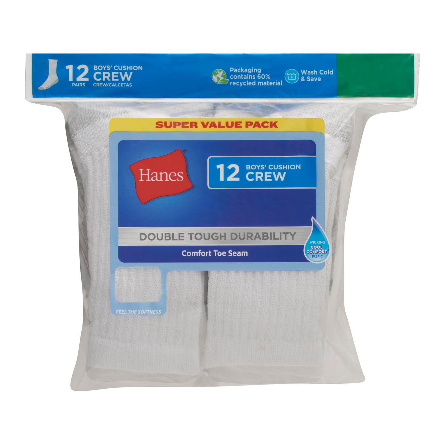 Hanes Boys' Classics Crew Socks (Pack of 12)