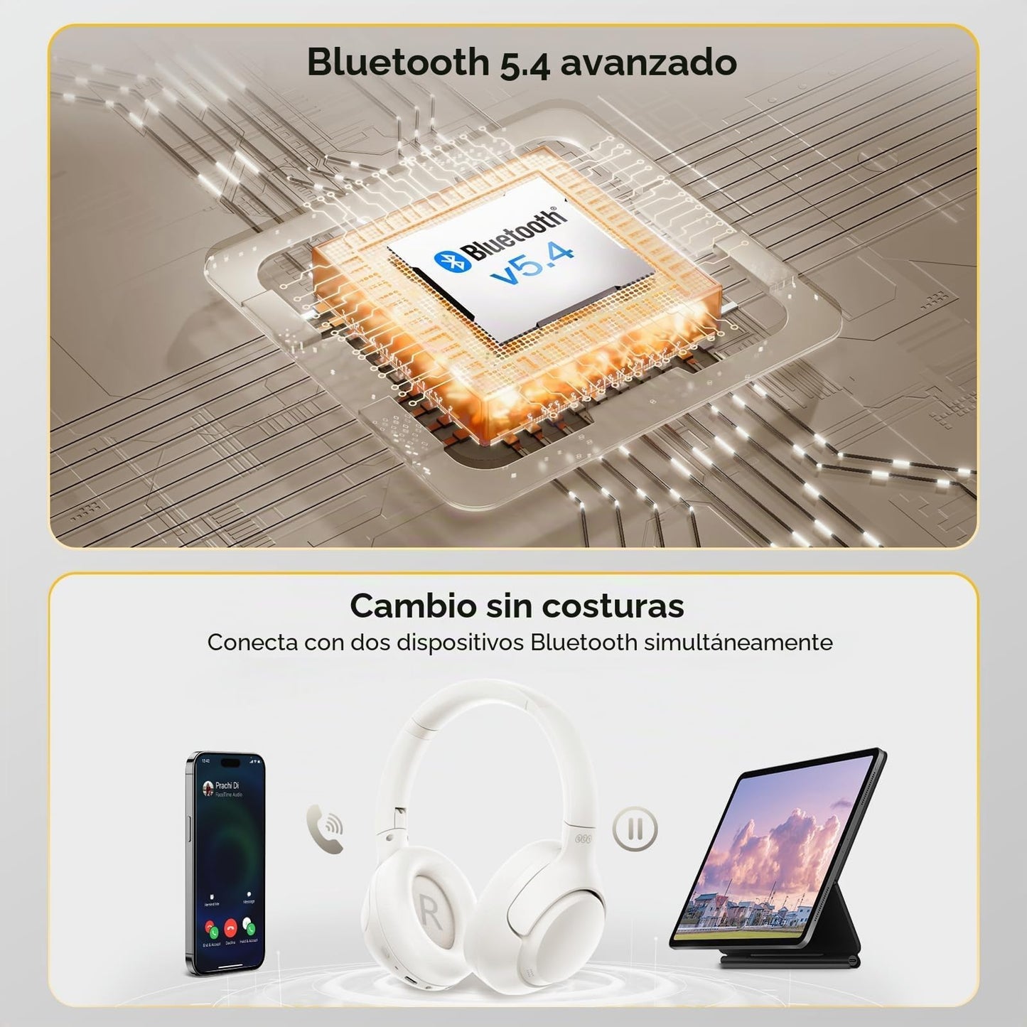 QCY H3 Auriculares Inalámbricos Bluetooth 5.4 Cancelación de Ruido Activa Híbrida, Hi-Res Audio, 60 Horas de Reproducción, Plegables Cascos Inalámbricos Compatible con iOS/Android