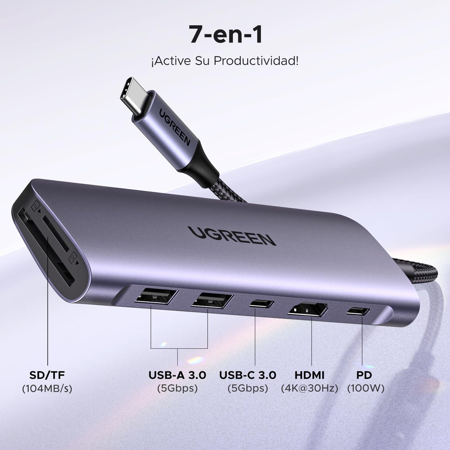 UGREEN Revodok 1071 Hub USB C 7 en 1 Adaptador Multipuerto Docking Station