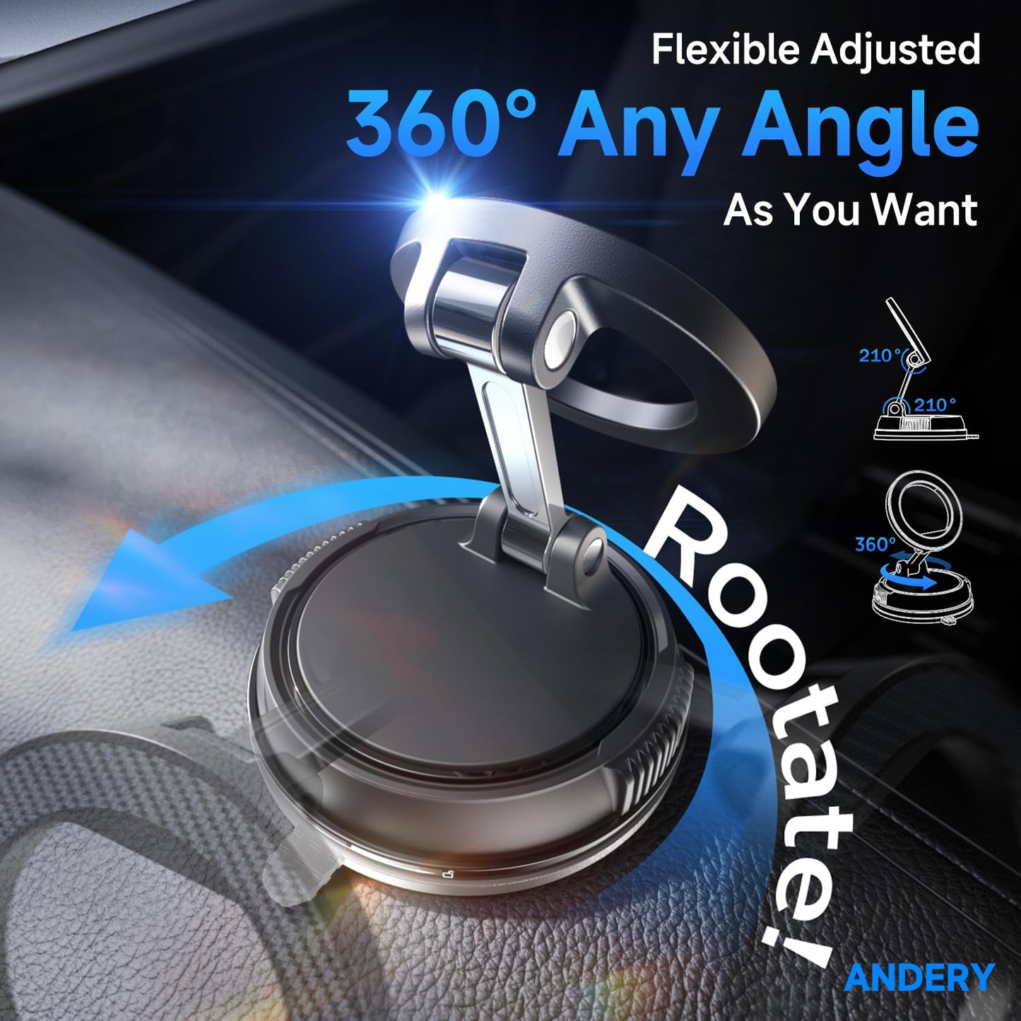 Soporte de teléfono para Coche Magsafe [78+LBS más Fuerte succión y imán más Fuerte de 2400 GF] Soporte de teléfono de Coche Ajustable de 360°, Soportes de teléfono Celular para tu Coche para Todos