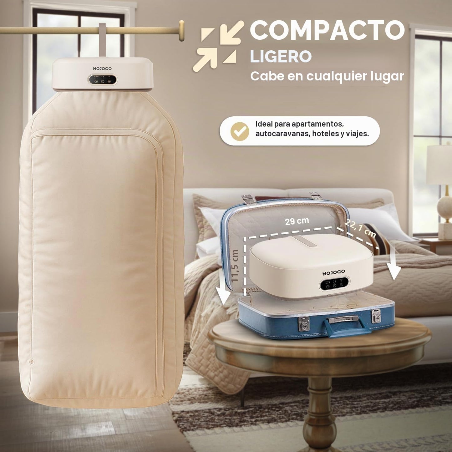 MOJOCO Secadora de ropa portátil – Secadora mini/compacta para apartamento, caravana, viajes, pequeña máquina silenciosa de secado rápido con temporizador ajustable y configuración sin complicaciones