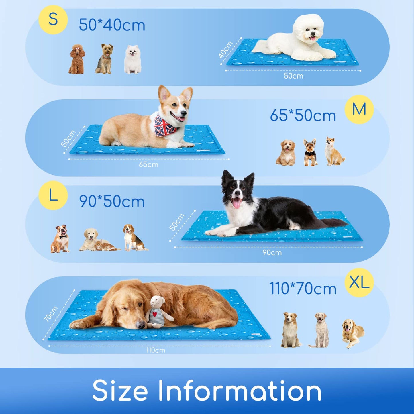 Nobleza Alfombrilla Refrescante para Perros Gatos, 90 * 50cm Manta Refrigerante Perro, Cama Perro Refrescante para Mascotas Mmediano a Grande, Alfombra de Gel Activada por Presión, L