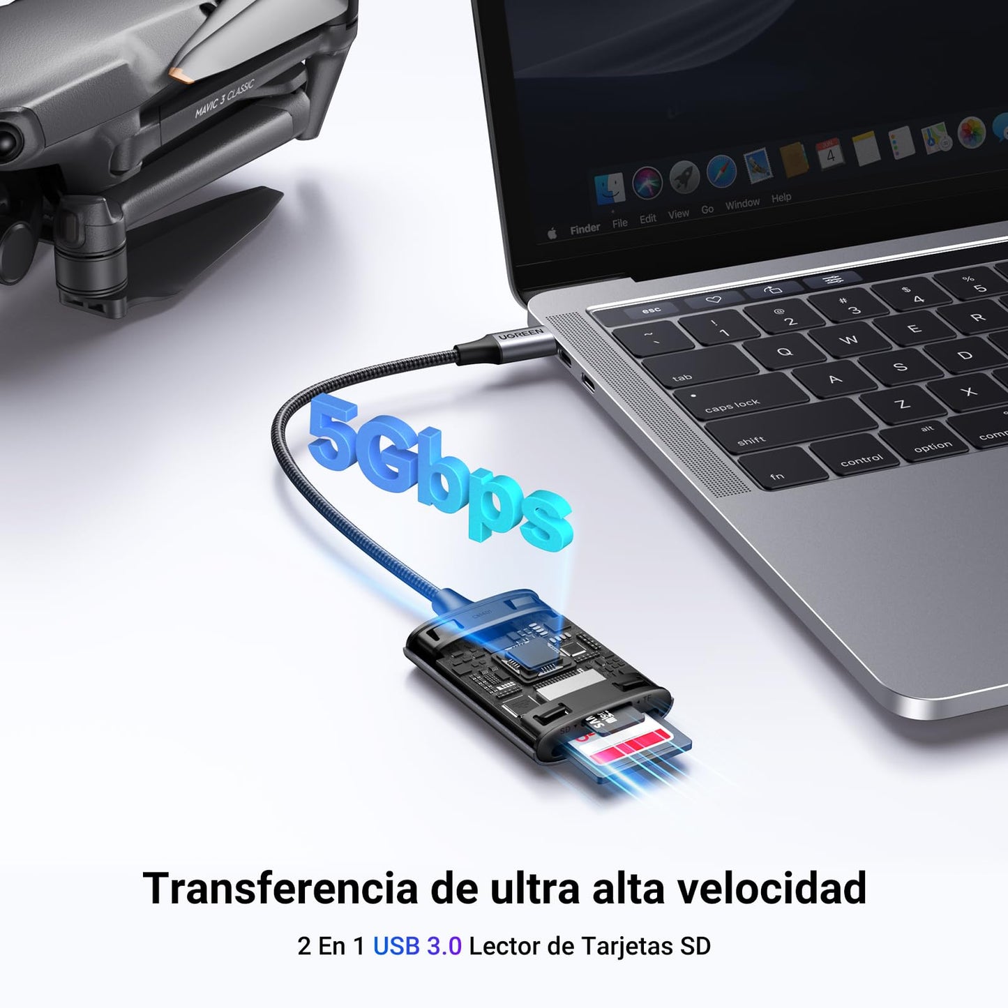 UGREEN USB C 170 MB/s Lector de Tarjetas SD Micro SD TF Adaptador Micro SD Tipo C OTG SD Card Reader Aluminio Compatible con iPhone 17 Pro MAX Air MacBook Pro Air iPad Pro Galaxy S25 S24 (SD 3.0)