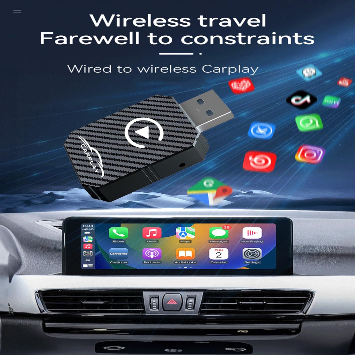 Adaptador inalámbrico CarPlay actualizado 2025, dongle inalámbrico CarPlay, convierte CarPlay con cable a inalámbrico, adaptador inalámbrico Plug and Play, compatible con coches de 2016 y iPhone iOS