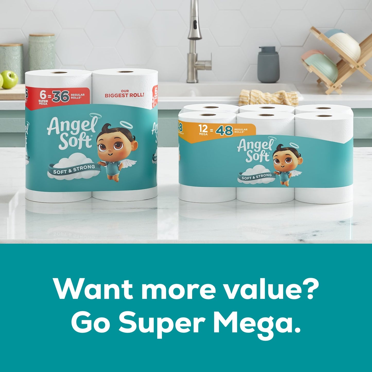 Angel Soft® Papel higiénico, 16 mega rollos = 64 rollos regulares, papel de baño de 2 capas