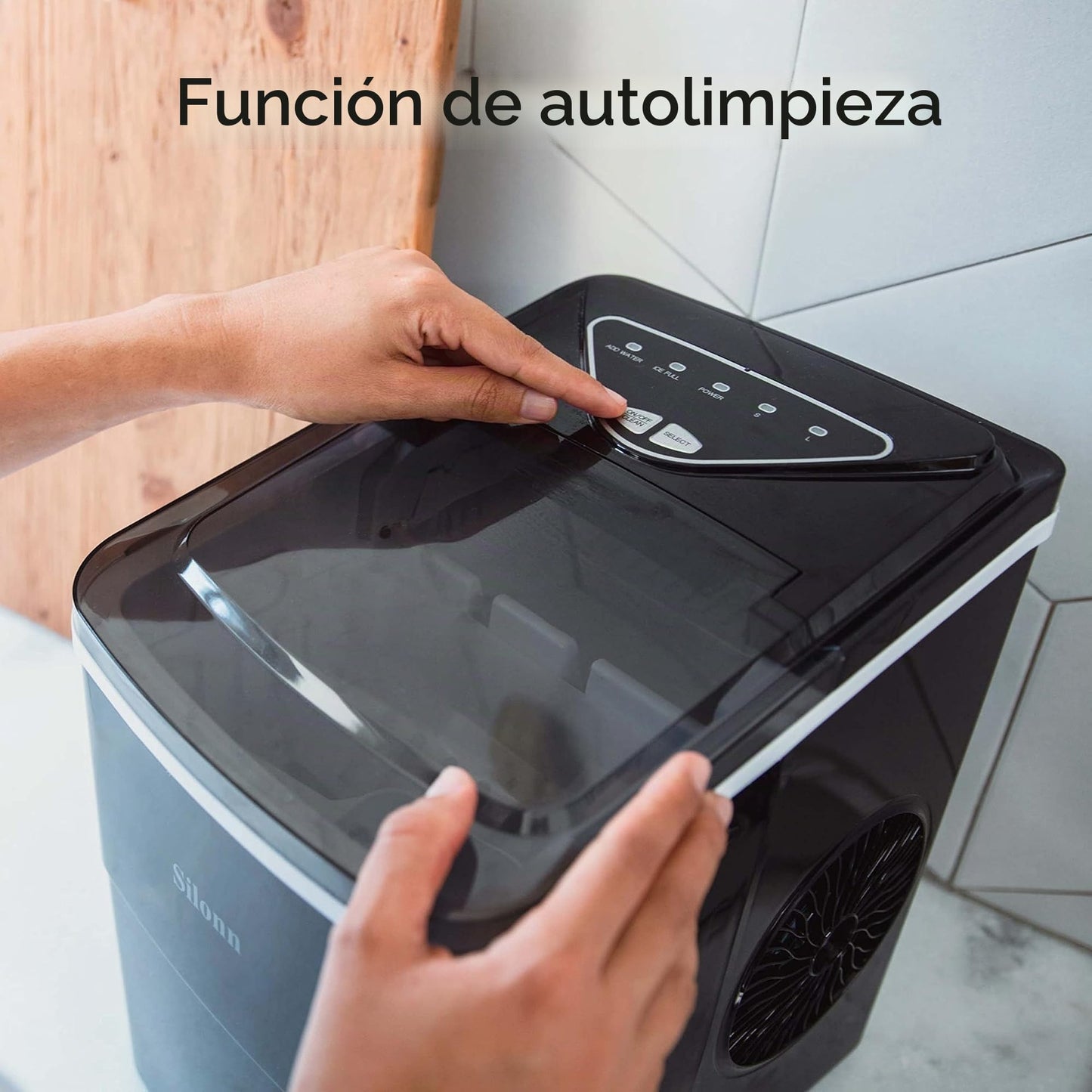 Silonn Encimera de máquina de hielo 9 cubos listos en 6 minutos, 11 kg en 24 horas, máquina de hielo autolimpiable con pala de hielo y cesta, 2 tamaños de Bullet Ice para el hogar, cocina, oficina,