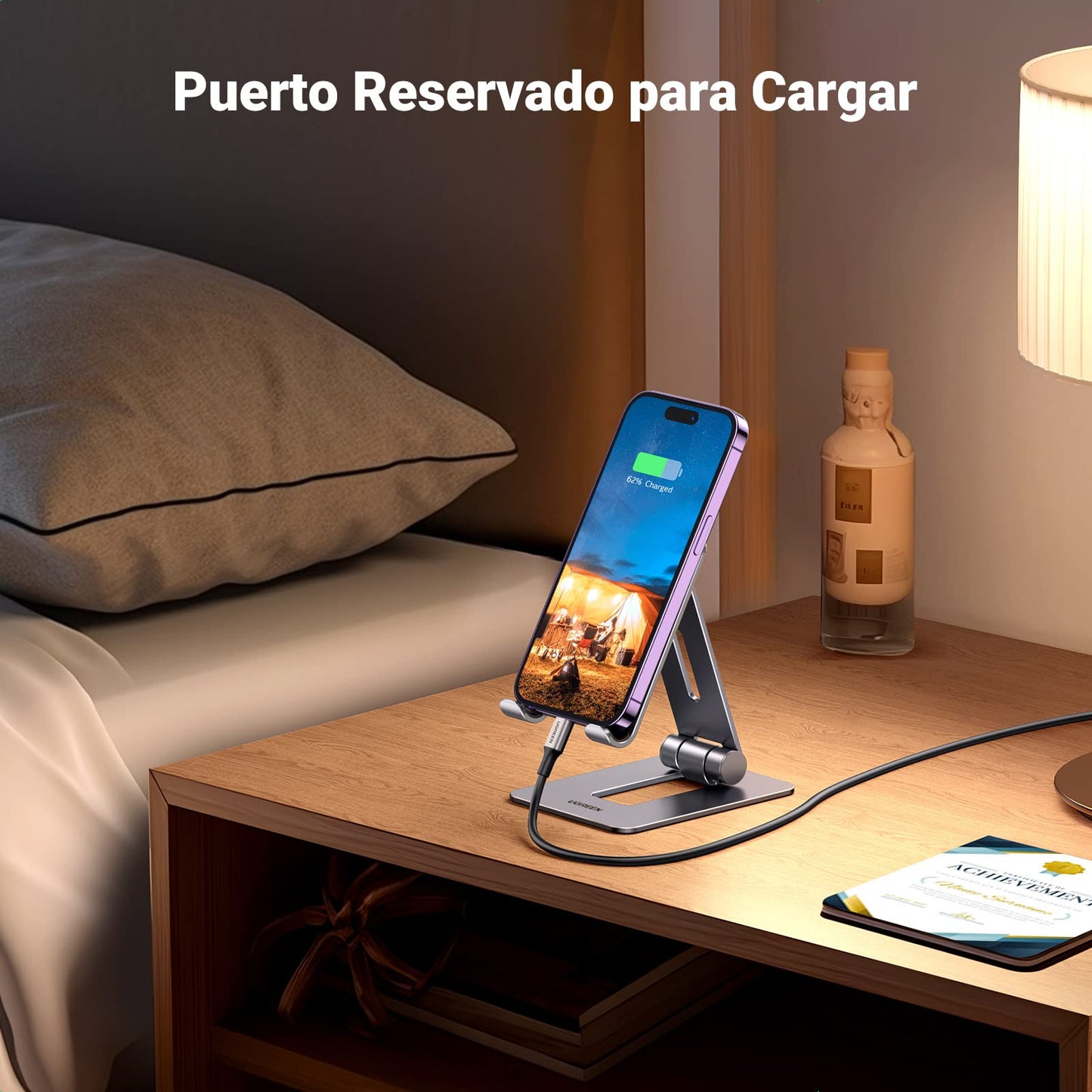 UGREEN Soporte Móvil Mesa Plegable, Stand para Teléfono de Escritorio Ajustable Multiángulo Compatible con iPhone 16 15 14 13 12 11, Galaxy S23 A53, Xiaomi Redmi Note 12 10 y Otros de 4 a 7,9"