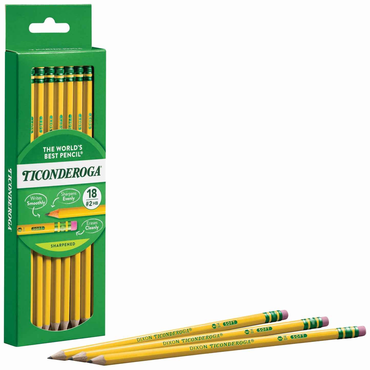 Ticonderoga - Lápices, con estuche de madera, preafilados, grafito #2 HB suave, color amarillo