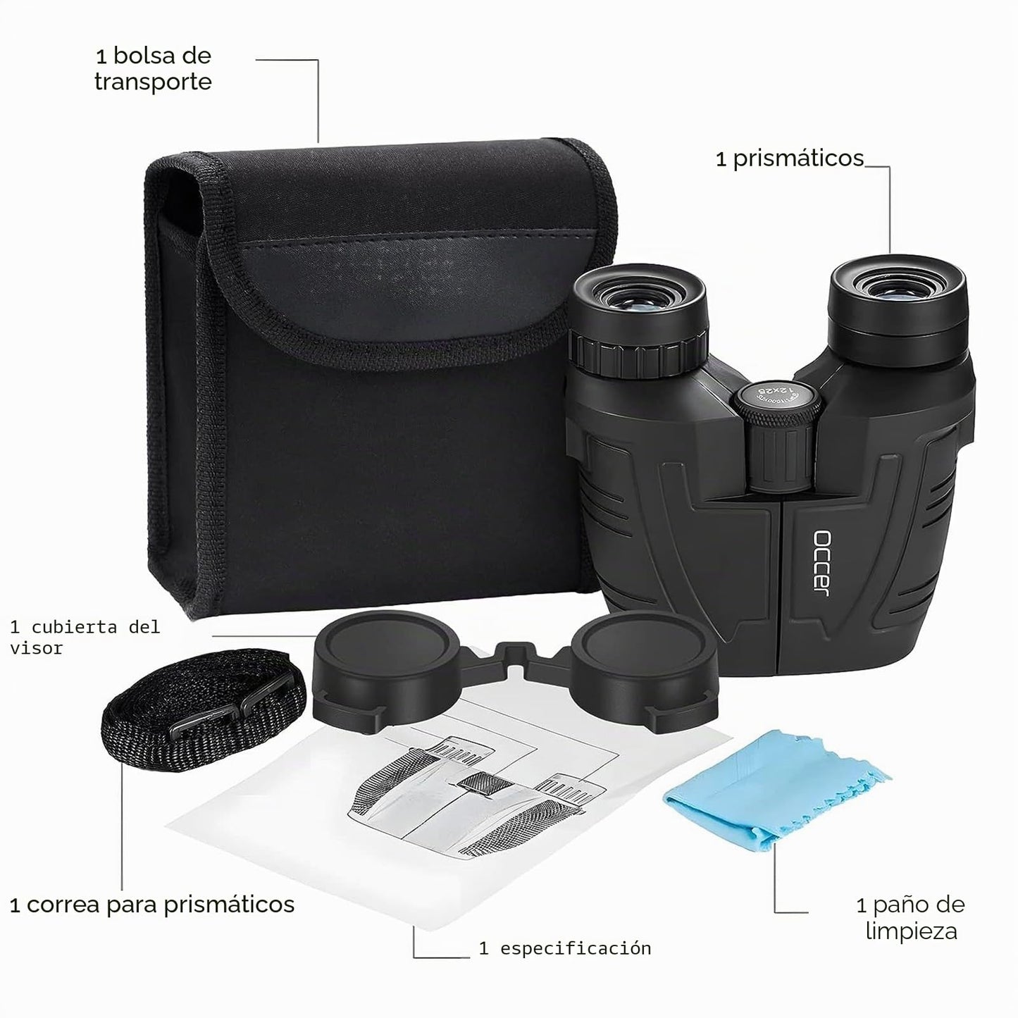 Prismáticos compactos de 12 x 25 Pulgadas con visión Nocturna con Poca luz, Gran Ocular Impermeable para Adultos y niños, prismáticos de Alta Potencia de fácil Enfoque para observación de Aves, Caza