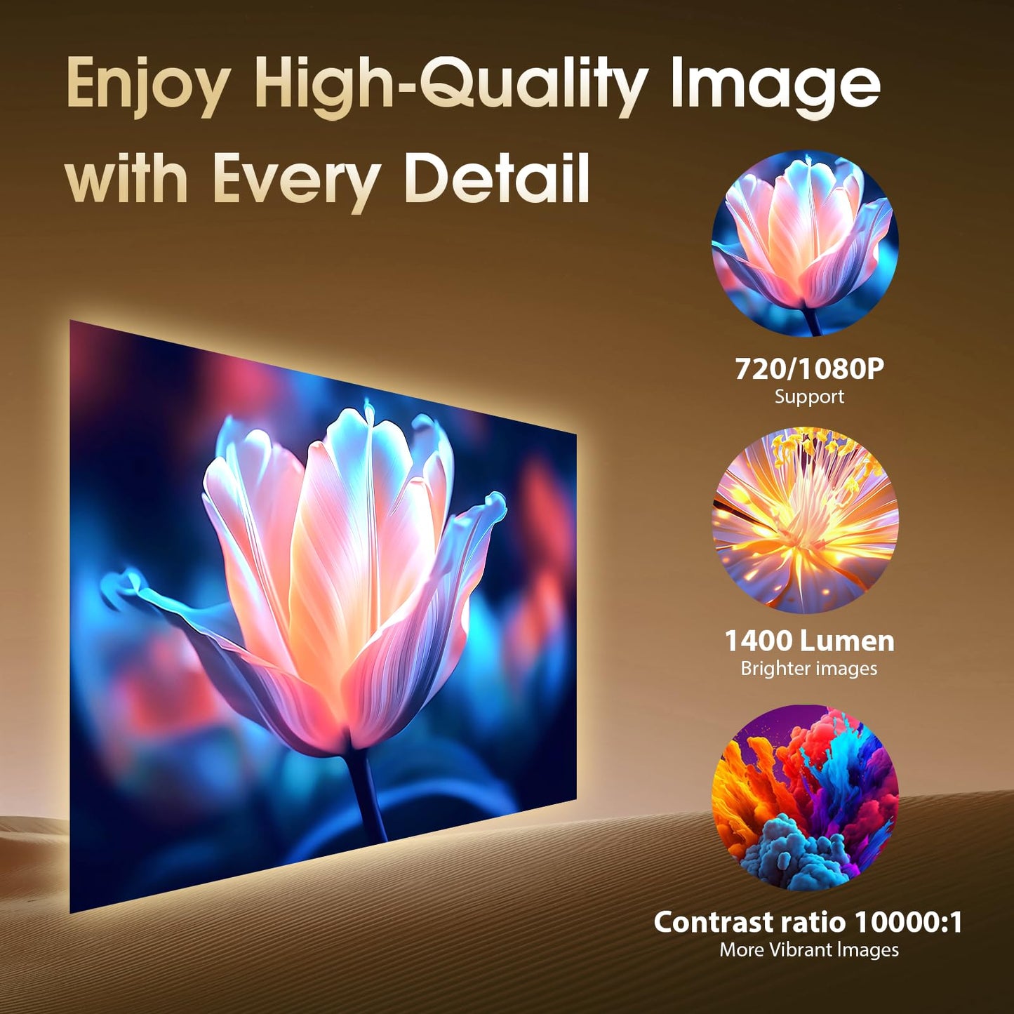 [App Integrada] 2026 Upgraded Proyector Portátil 1920x1080P 4K Supote Videoproyector Dual Control WiFi 6 BT5.2 180° Rotation Compatible con HDMI/TV Stick/USB/Laptop, Negro