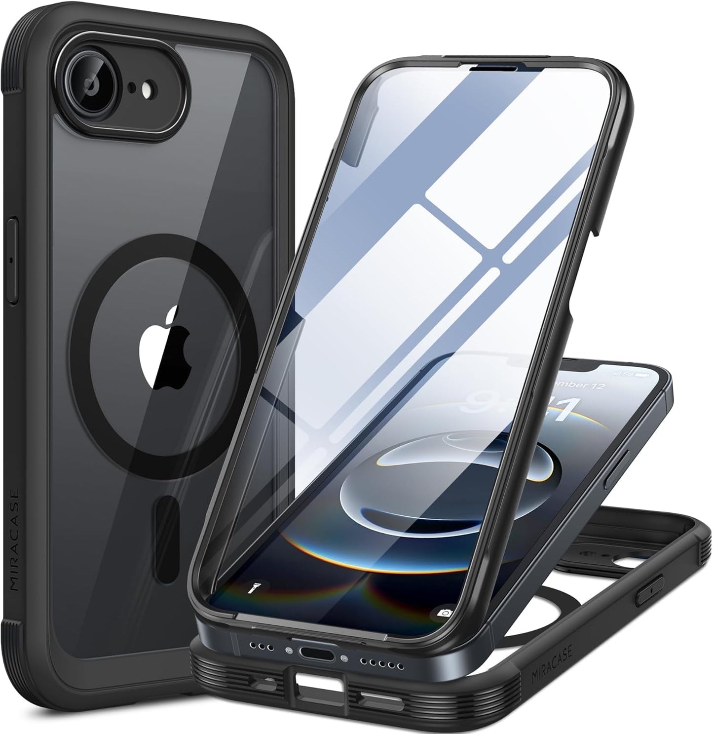 Miracase Funda de cristal magnético para iPhone 16e, color negro