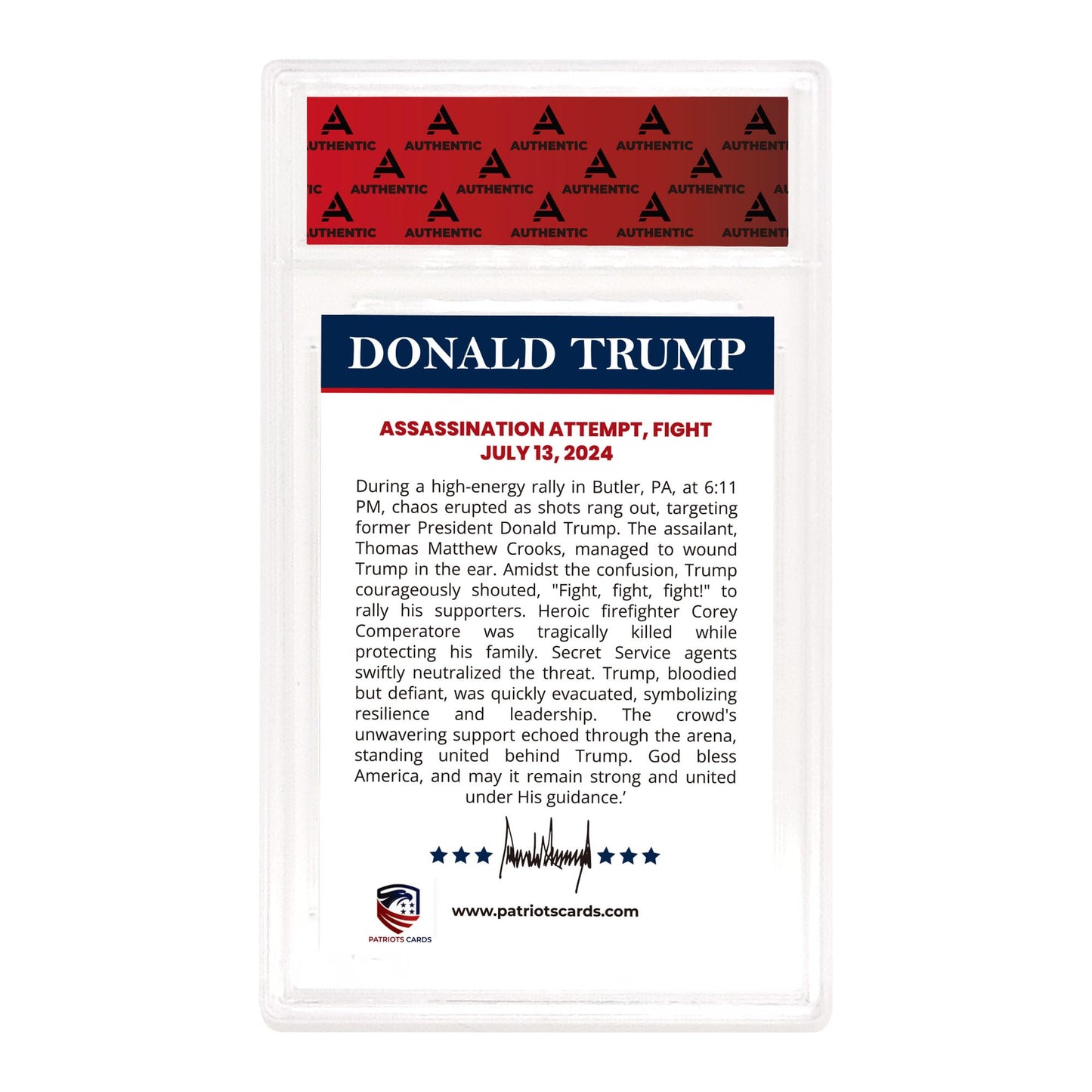 Trump Trading Card - Intento de asesinato - Gema 10 grados - Tarjeta coleccionable de Trump - Regalos de Trump - Trump 2024 - Haz que Estados Unidos vuelva a ser grande