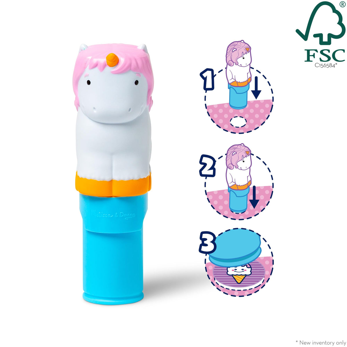 Melissa & Doug - Sticker Wow! Estampador de Pegatinas Infantiles con Forma de Unicornio: Cuaderno de 24 Páginas y 300 Stickers Infantiles,Manualidades Niñas, Regalo Niña 3 años + - Certificados FSC