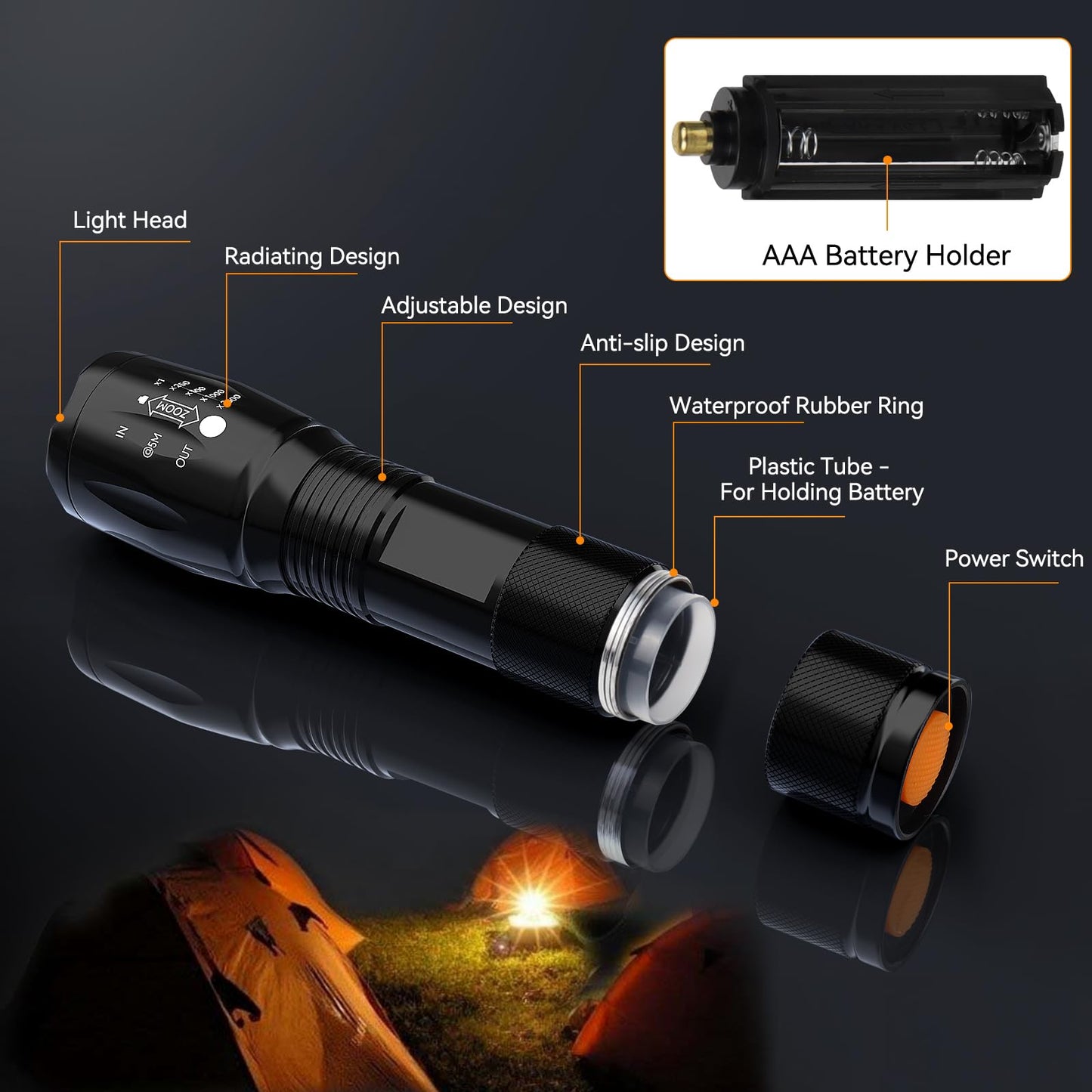 Linterna táctica de grado militar con 5 modos funcionamiento, XML T6 3000 lúmenes, led, impermeable, para una mano, acampada, ciclismo, senderismo, actividades al aire libre o emergencias en el