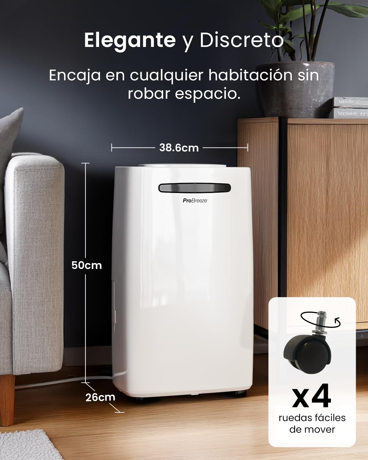 Pro Breeze Deshumidificador Antihumedad 20L, Habitaciones hasta 30m2, Depósito Extraíble y Desagüe Continuo, Pantalla Digital, 4 Modos, Temporizador 24h, seca la ropa - Deshumificador Silencioso