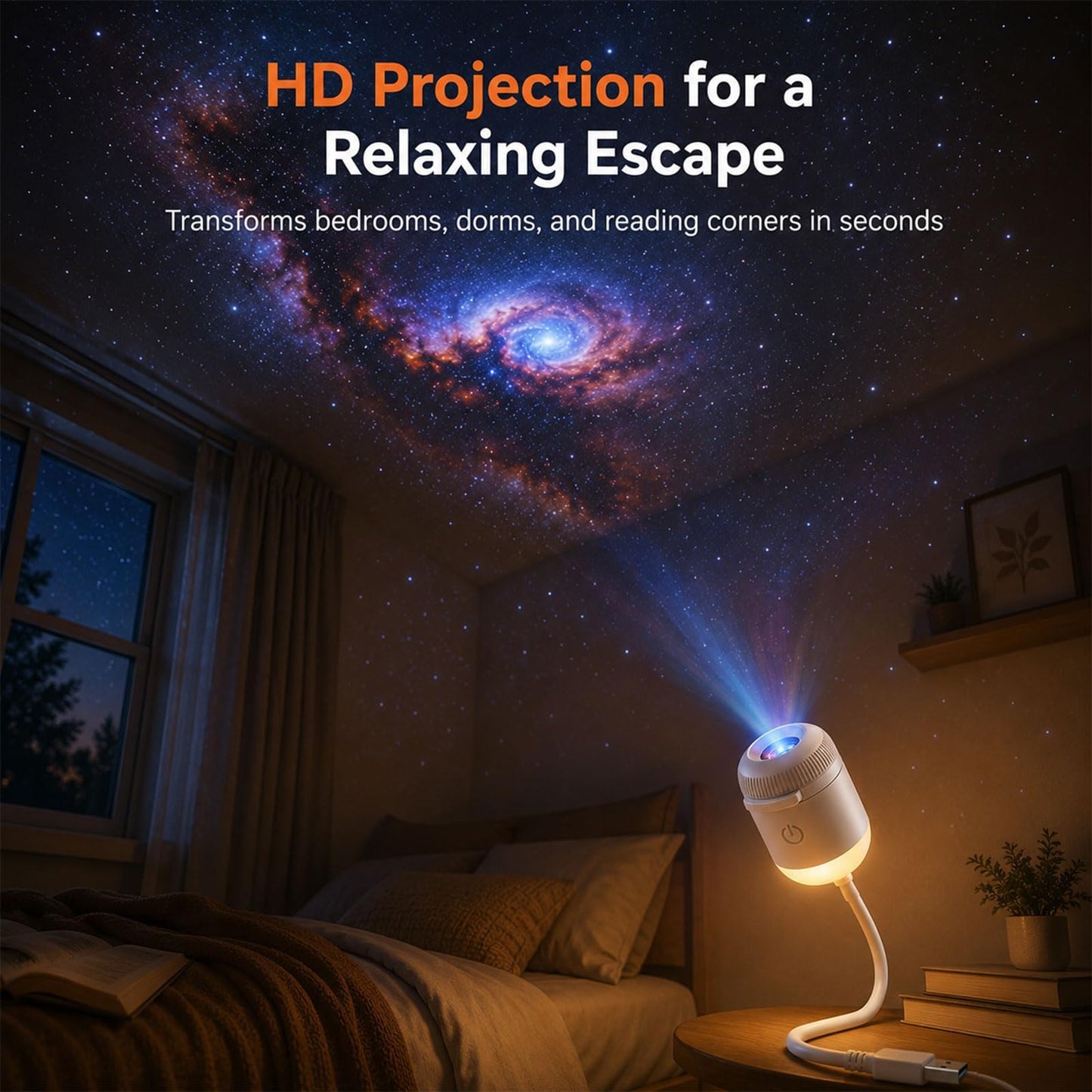 Proyector de luz nocturna holográfica 5D inteligente HD mejorado 2026 con 24 películas, proyector de estrellas HD Plug and Play, proyector Galaxy Star 2 en 1, rotación de 360 grados, alimentado por