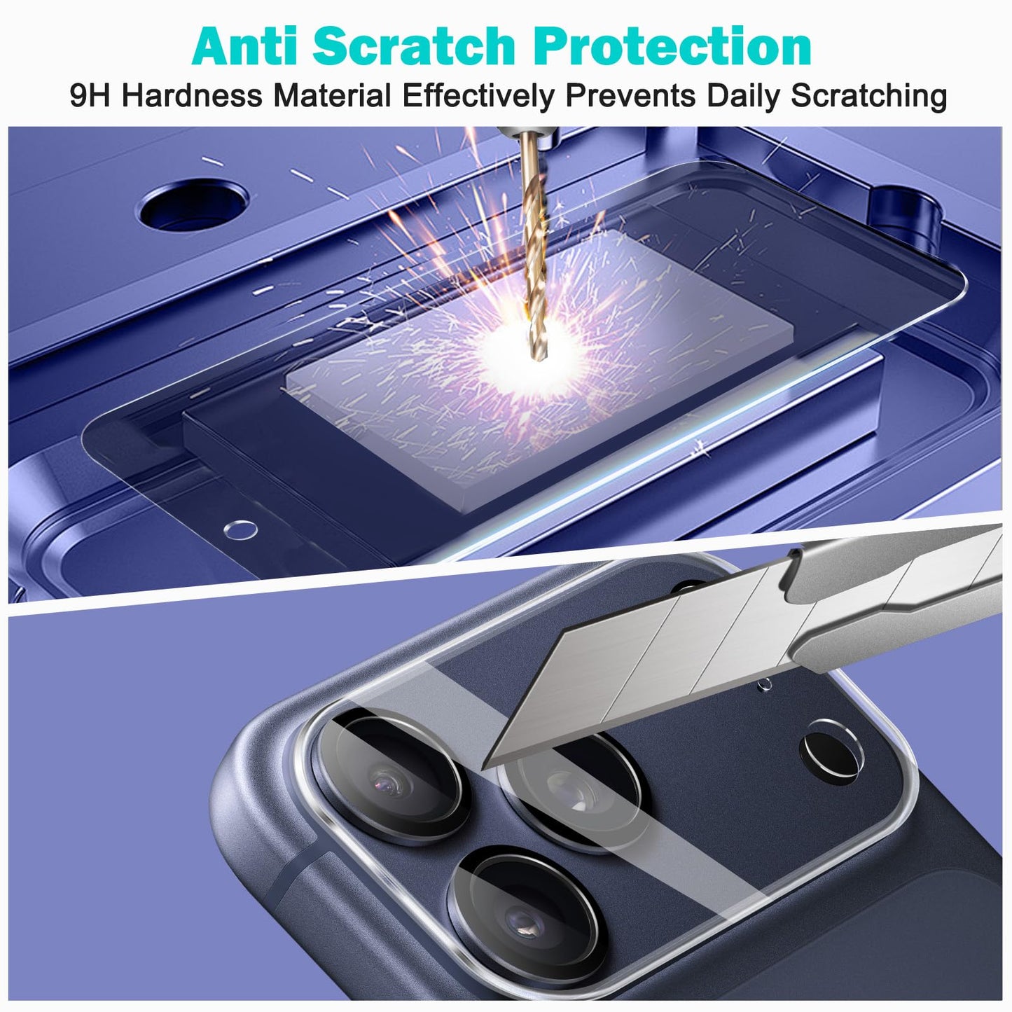 Paquete de 3+3 protectores de pantalla de privacidad para 17 Pro Max con protector de lente de cámara, cobertura completa, película de vidrio templado antiespía, dureza 9H, protección de borde