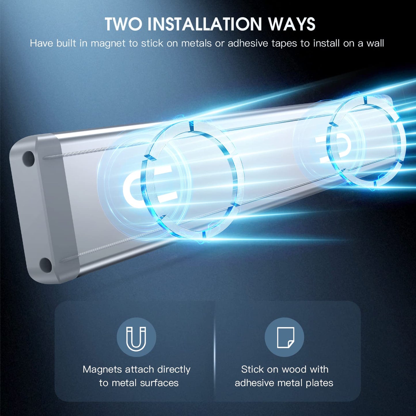 Luces para debajo del gabinete, 40 luces LED recargables con sensor de movimiento para interiores, paquete de 2 luces magnéticas regulables para armario, luces inalámbricas para debajo del mostrador
